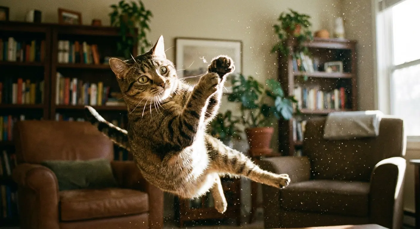 Cat chasing invisible bugs