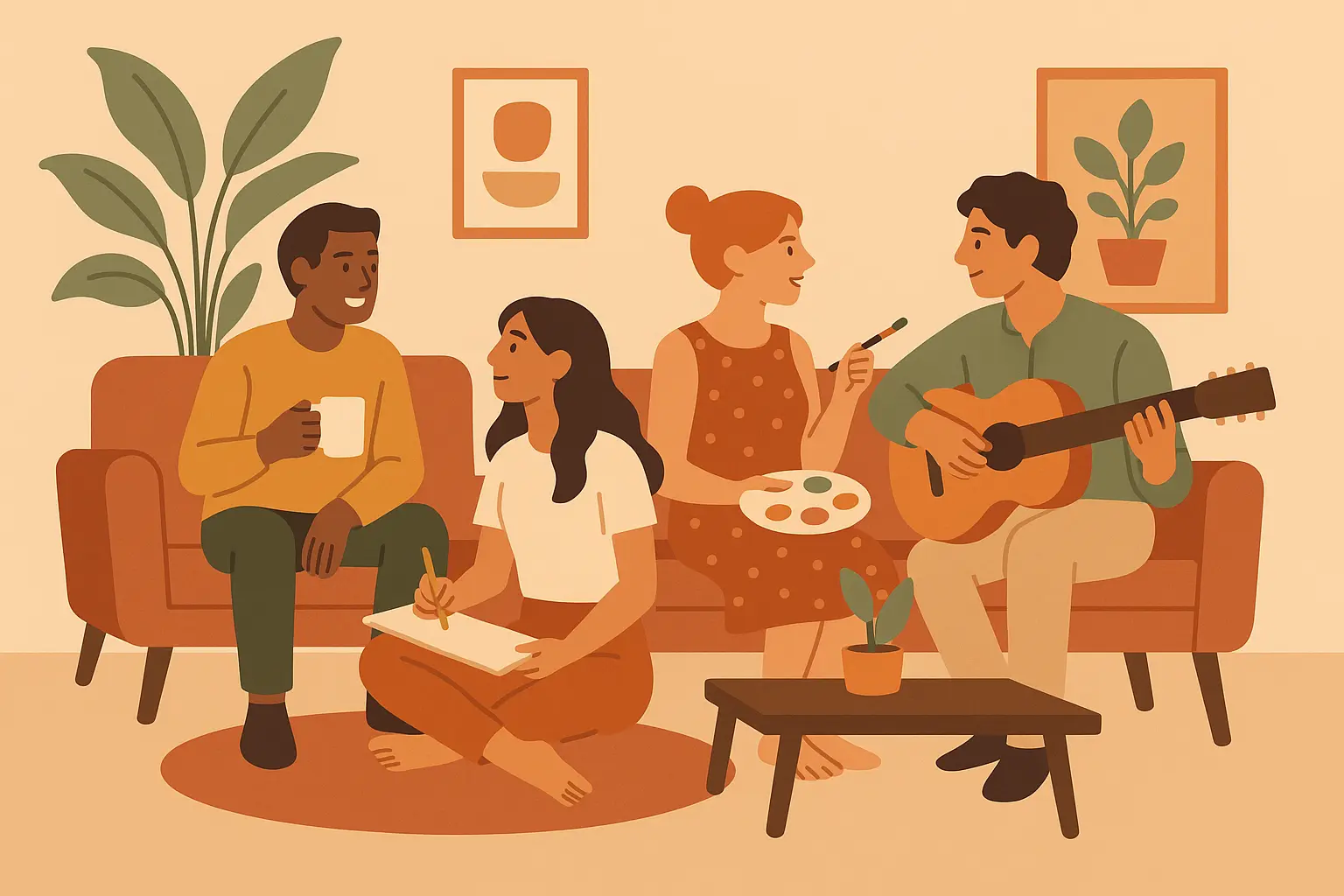 Group of friends enjoying cannabis together