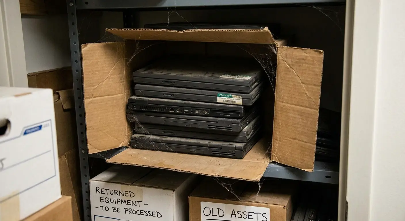 Laptops in transition between employee assignments
