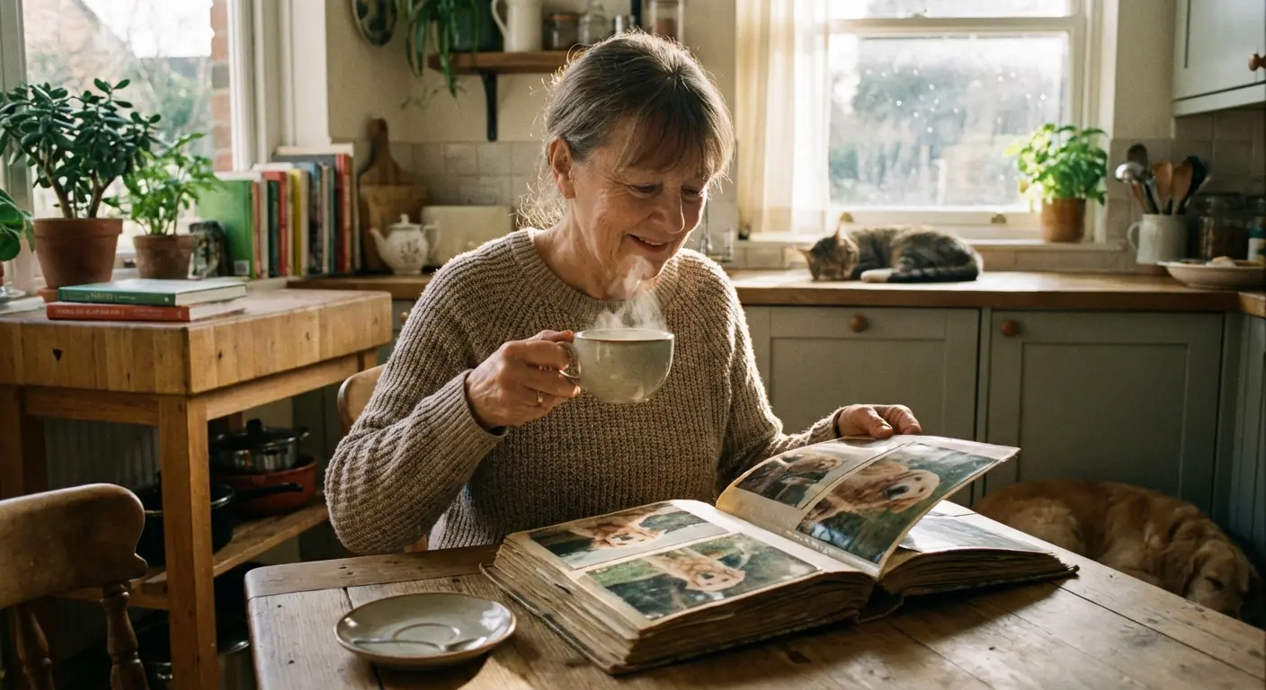 A person reflecting on memories of their dog