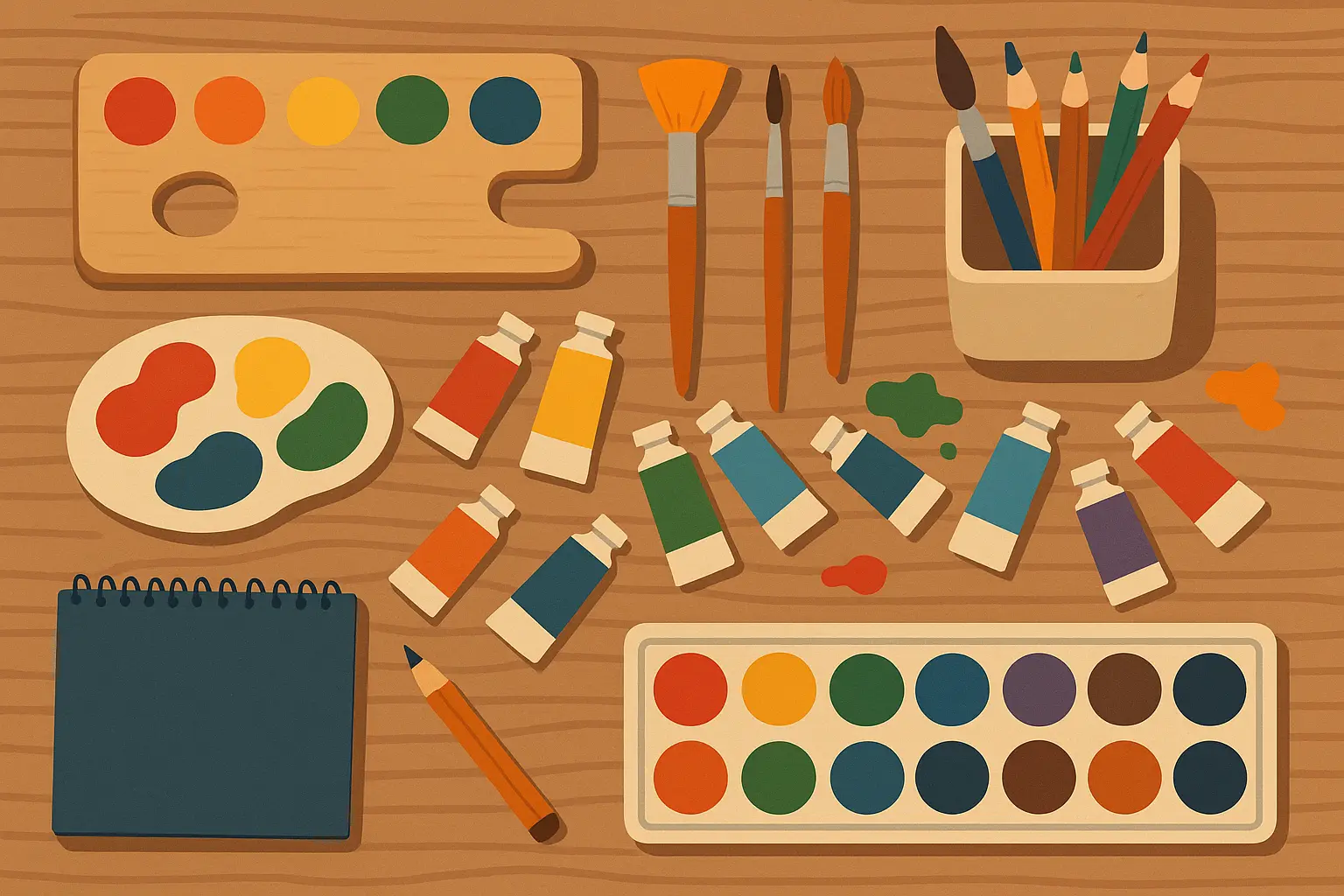 Creative mother working on artistic projects with children