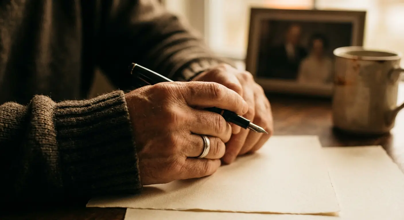 Person struggling to write a eulogy staring at a blank screen