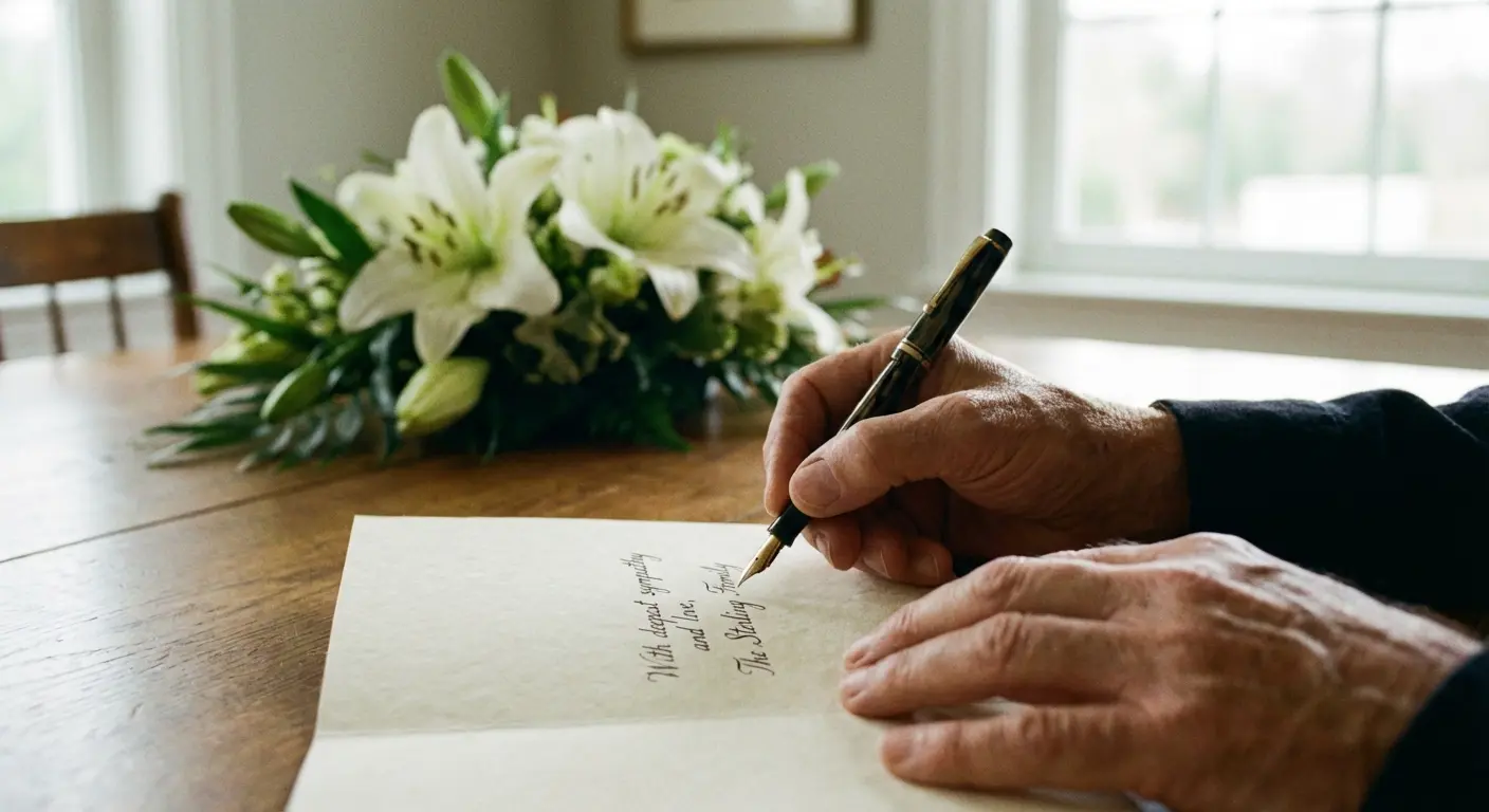A person reading a sympathy card