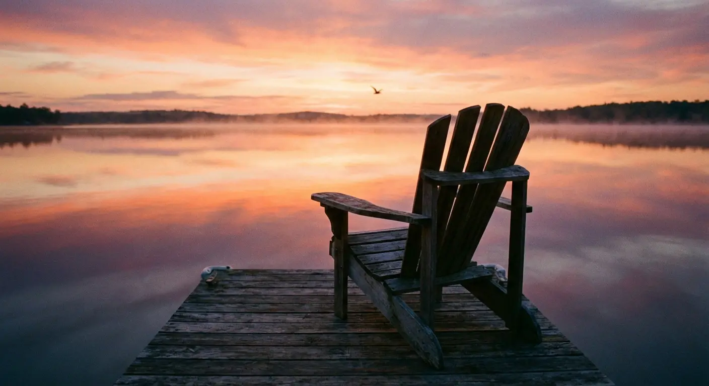 Peaceful sunset over a calm lake, symbolizing a final farewell