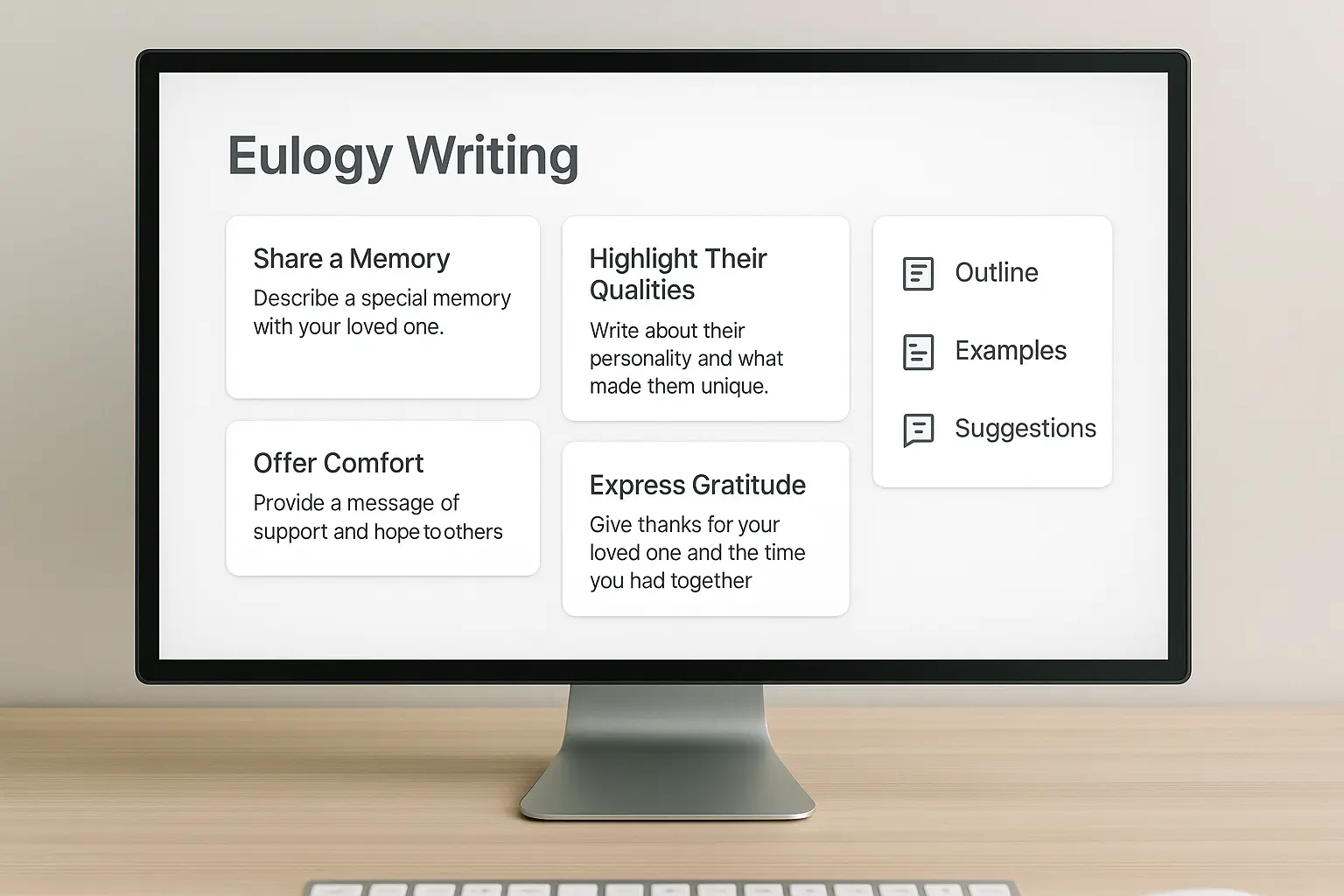 Eulogy Generator interface showing user-friendly writing process