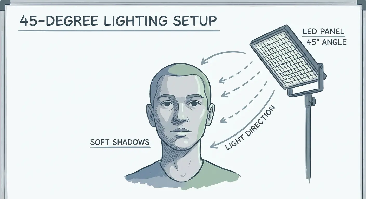 45-degree lighting angle for flattering portraits
