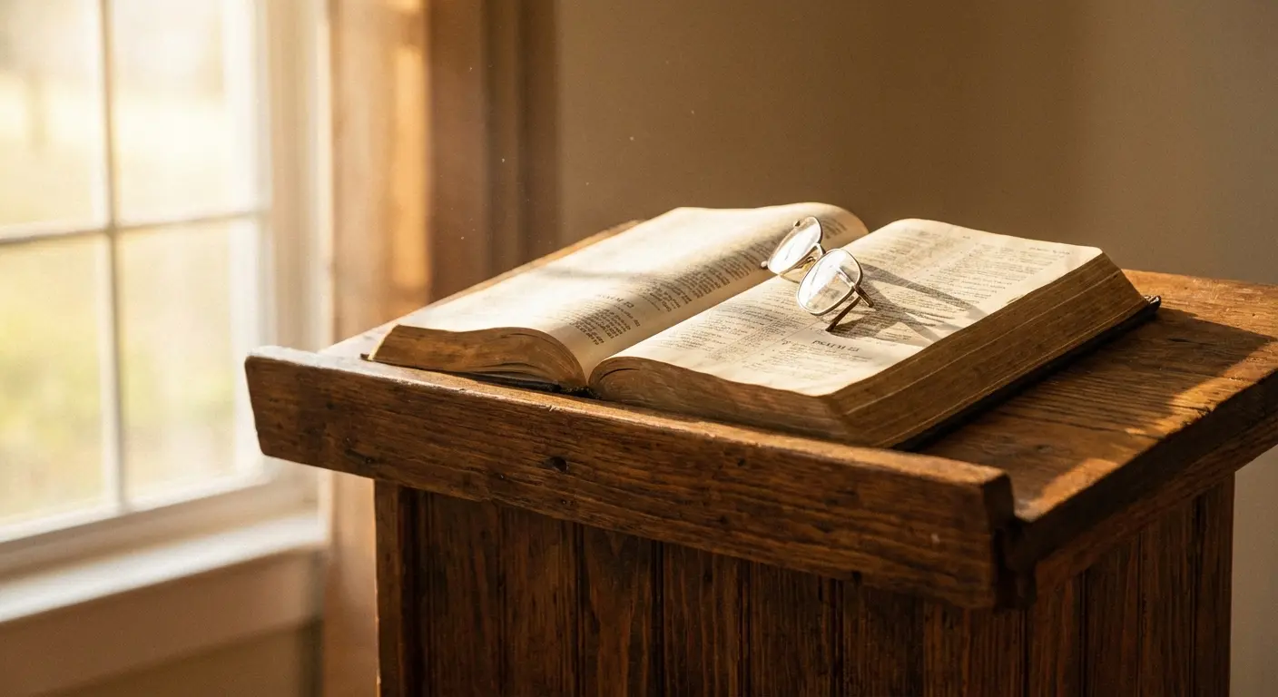 Open Bible on a wooden table representing comfort and hope