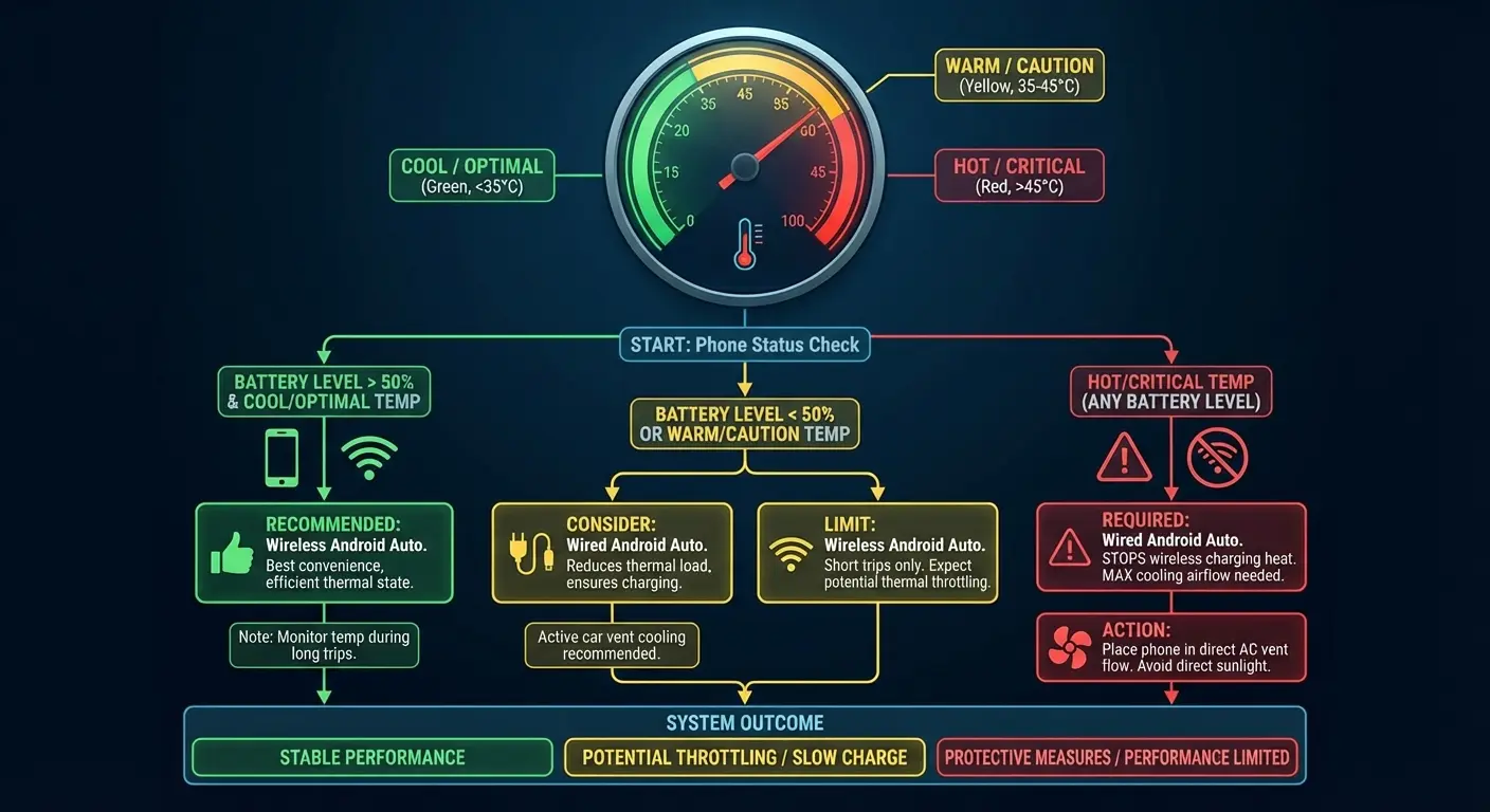 Thermal management decision flowchart for Android Auto