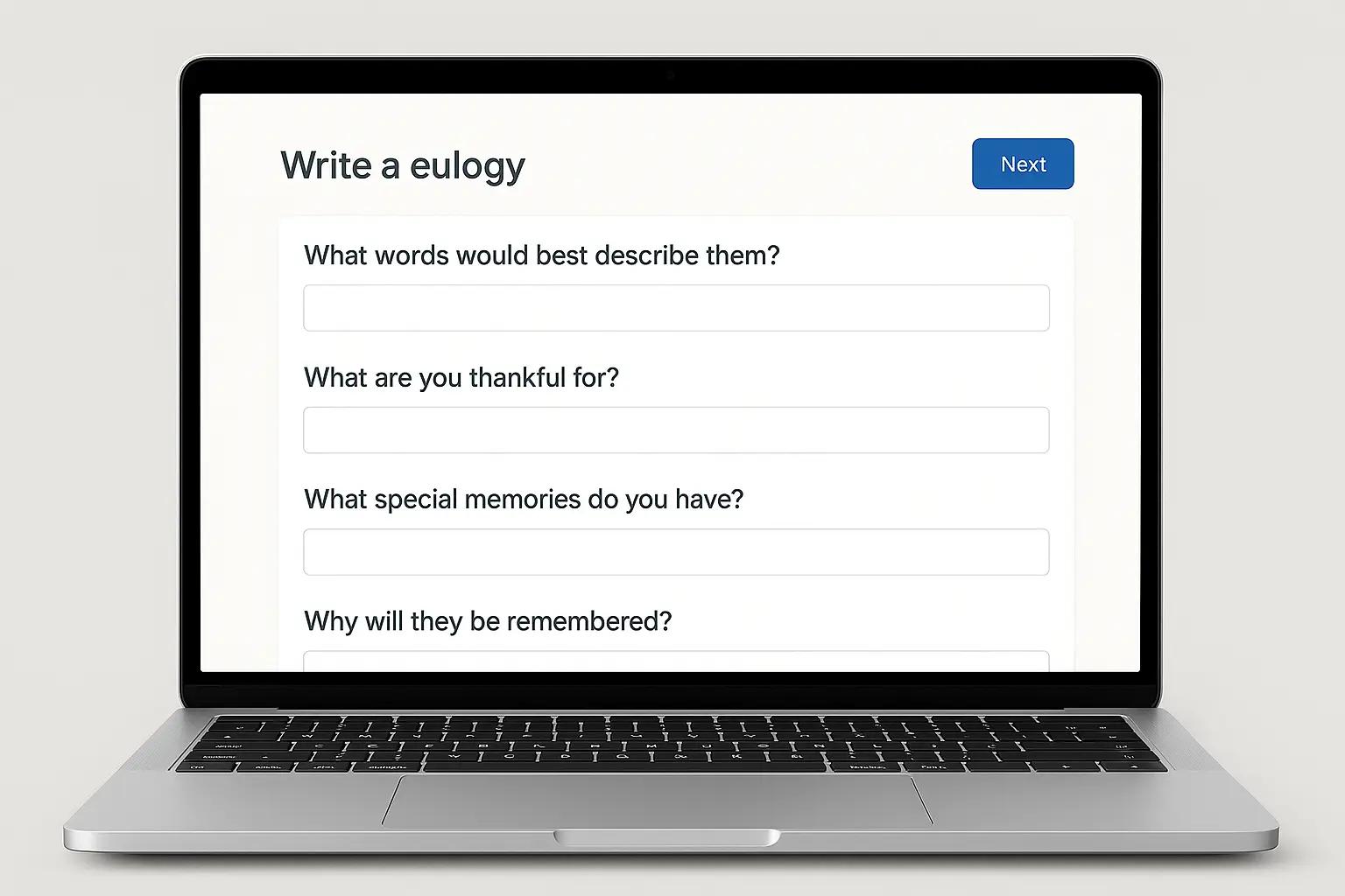 Person using digital tool to write eulogy