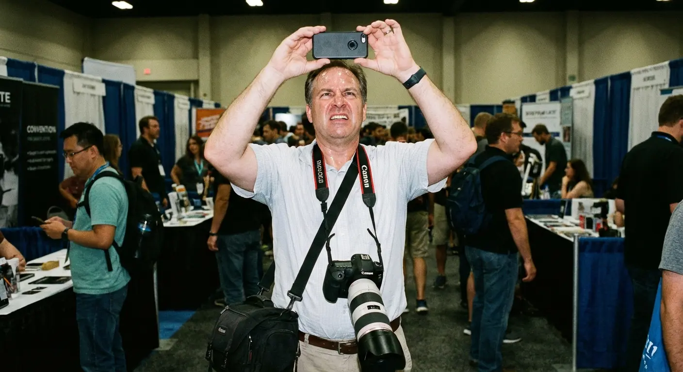 Photographer using phone volume button as shutter
