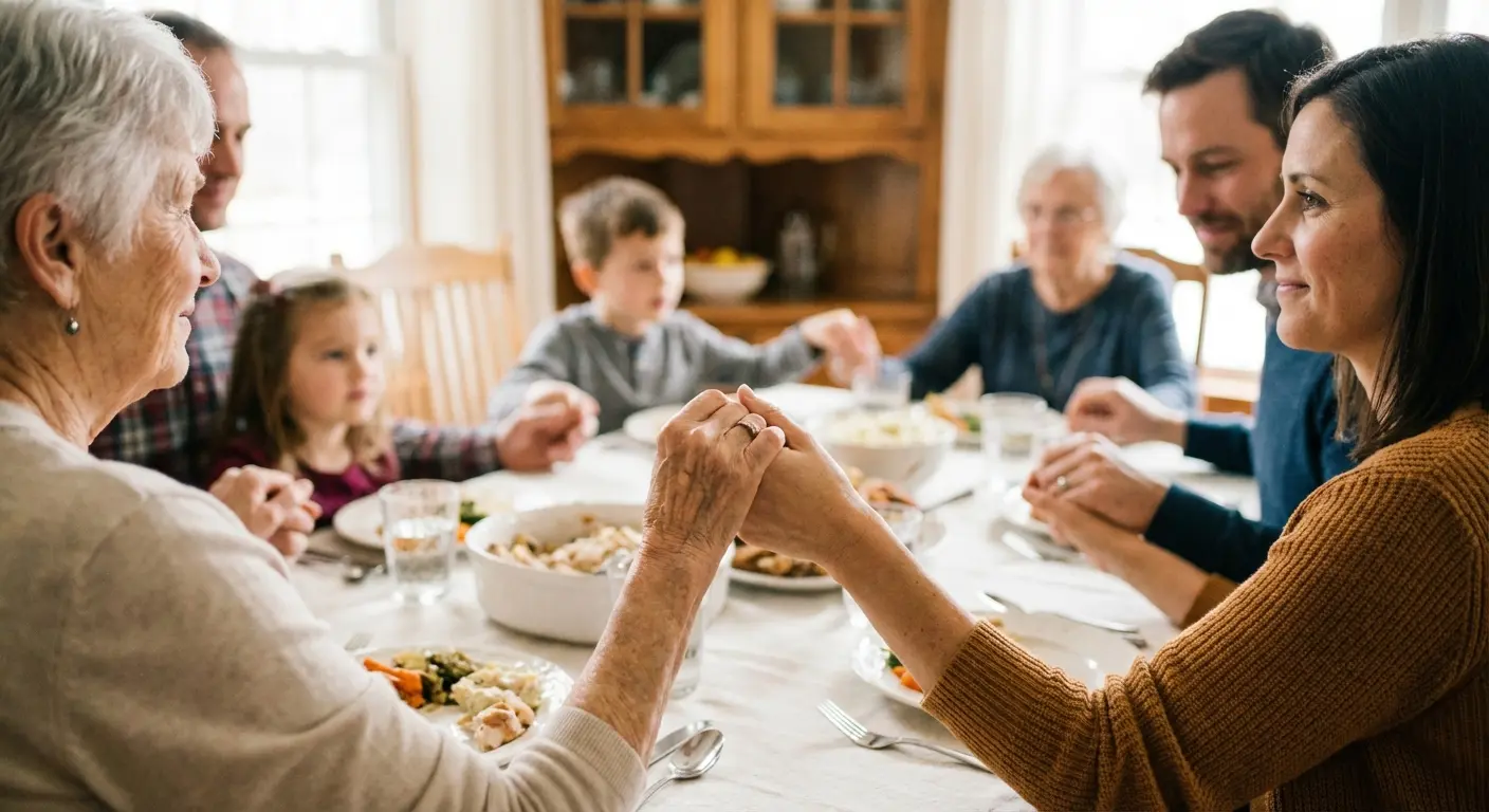 Sibling comforting parents at a funeral service