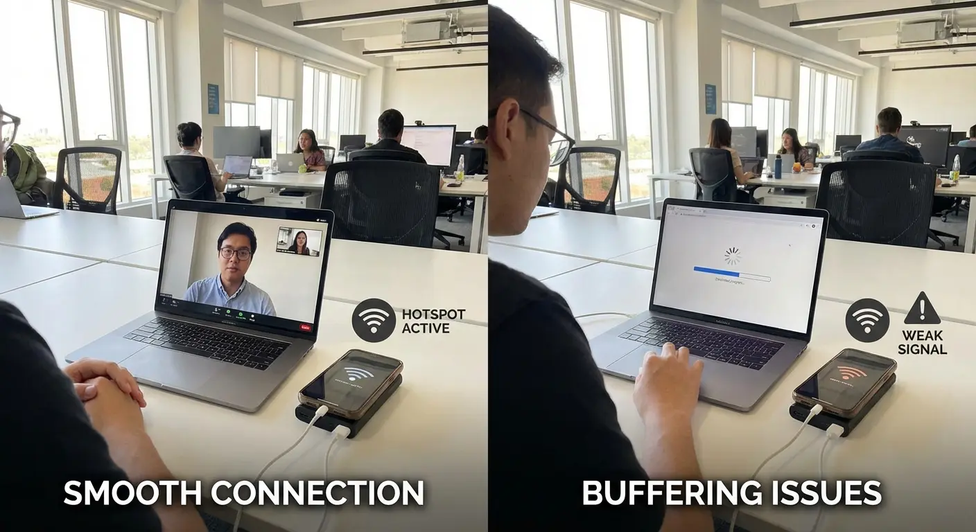 Laptop connected to phone hotspot