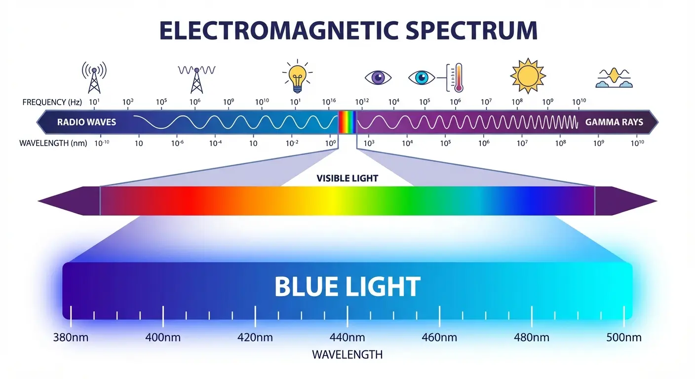 Blue light wavelength spectrum diagram