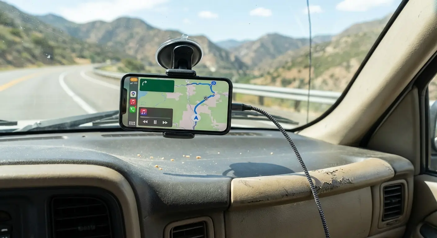 Phone mounted in vehicle for road trip hotspot use