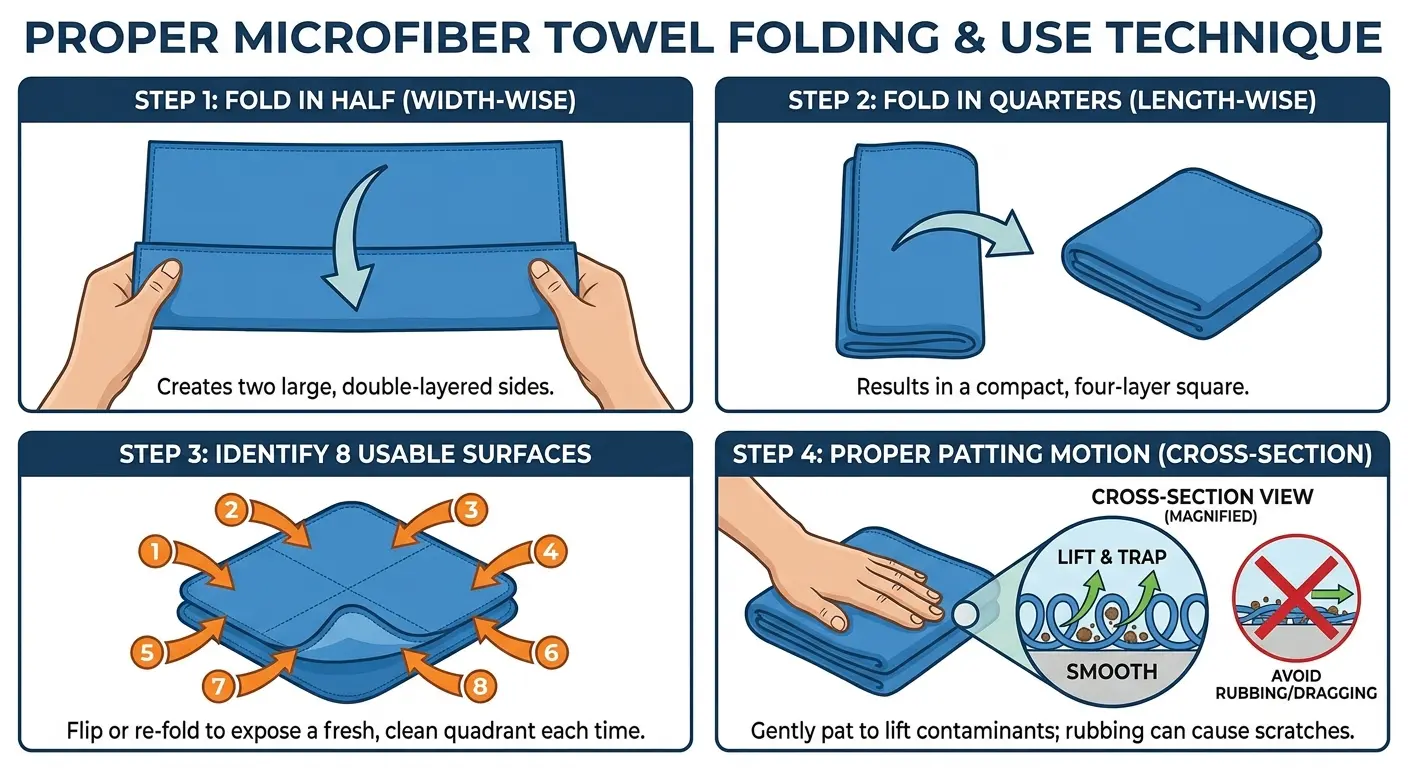 Proper microfiber towel drying technique on motorcycle
