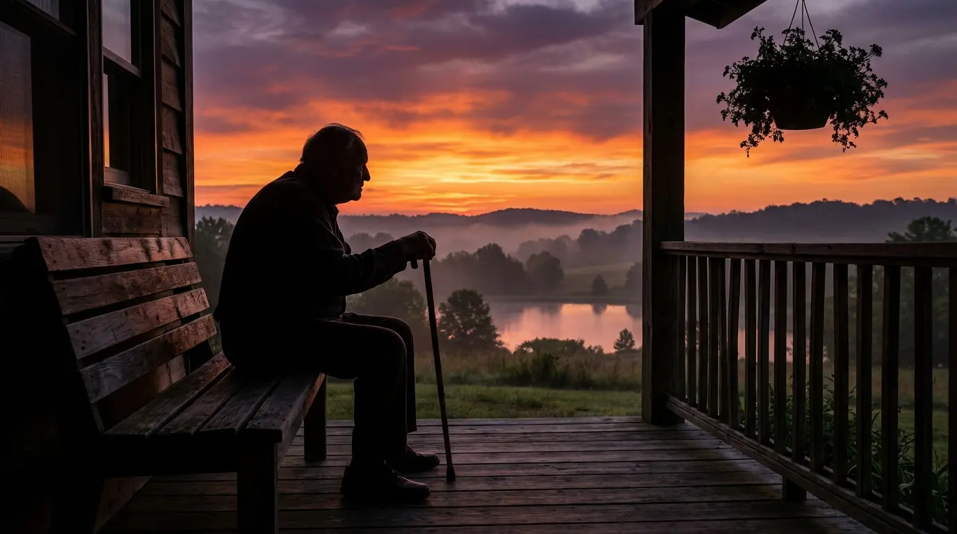 Quiet grandfather looking out a window representing the Gentle Observer