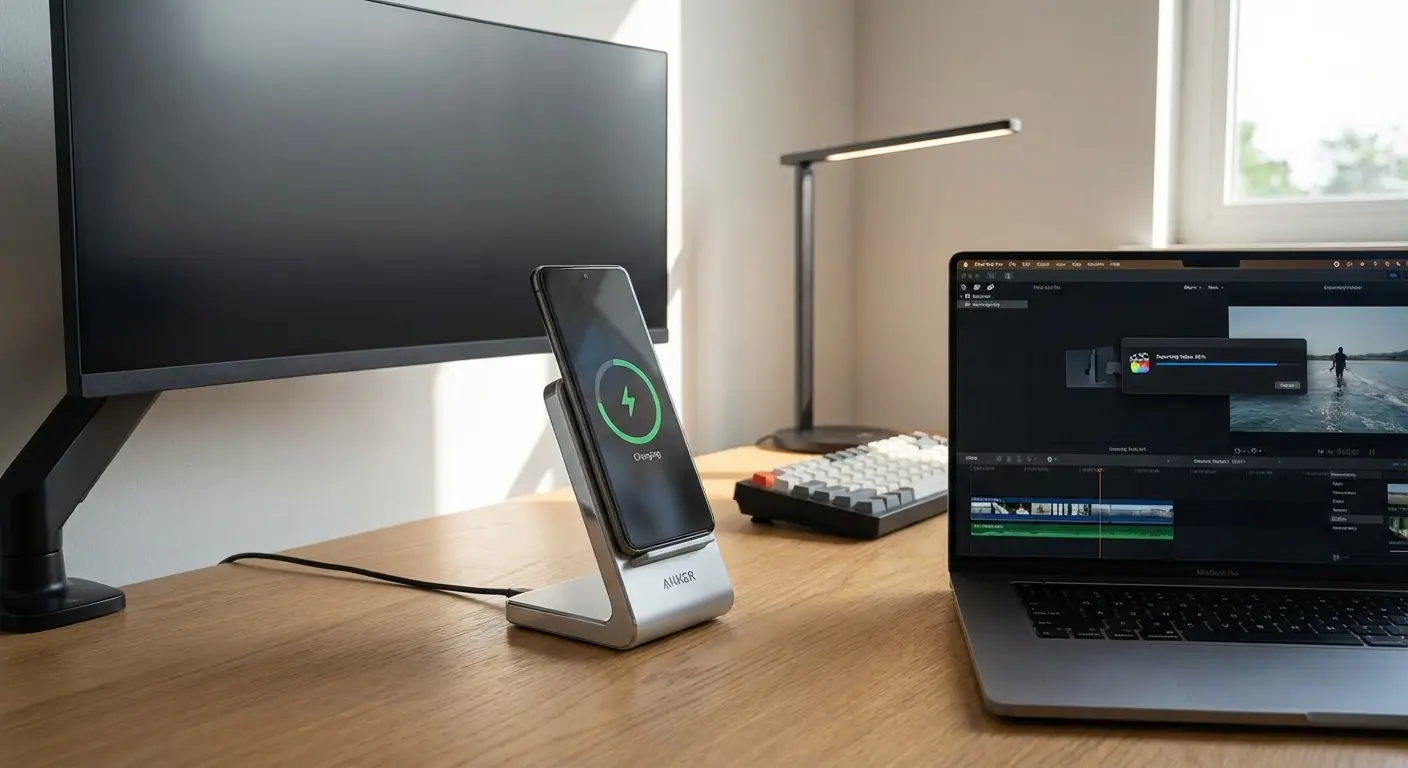 Wireless charging stand for smartphone workflow