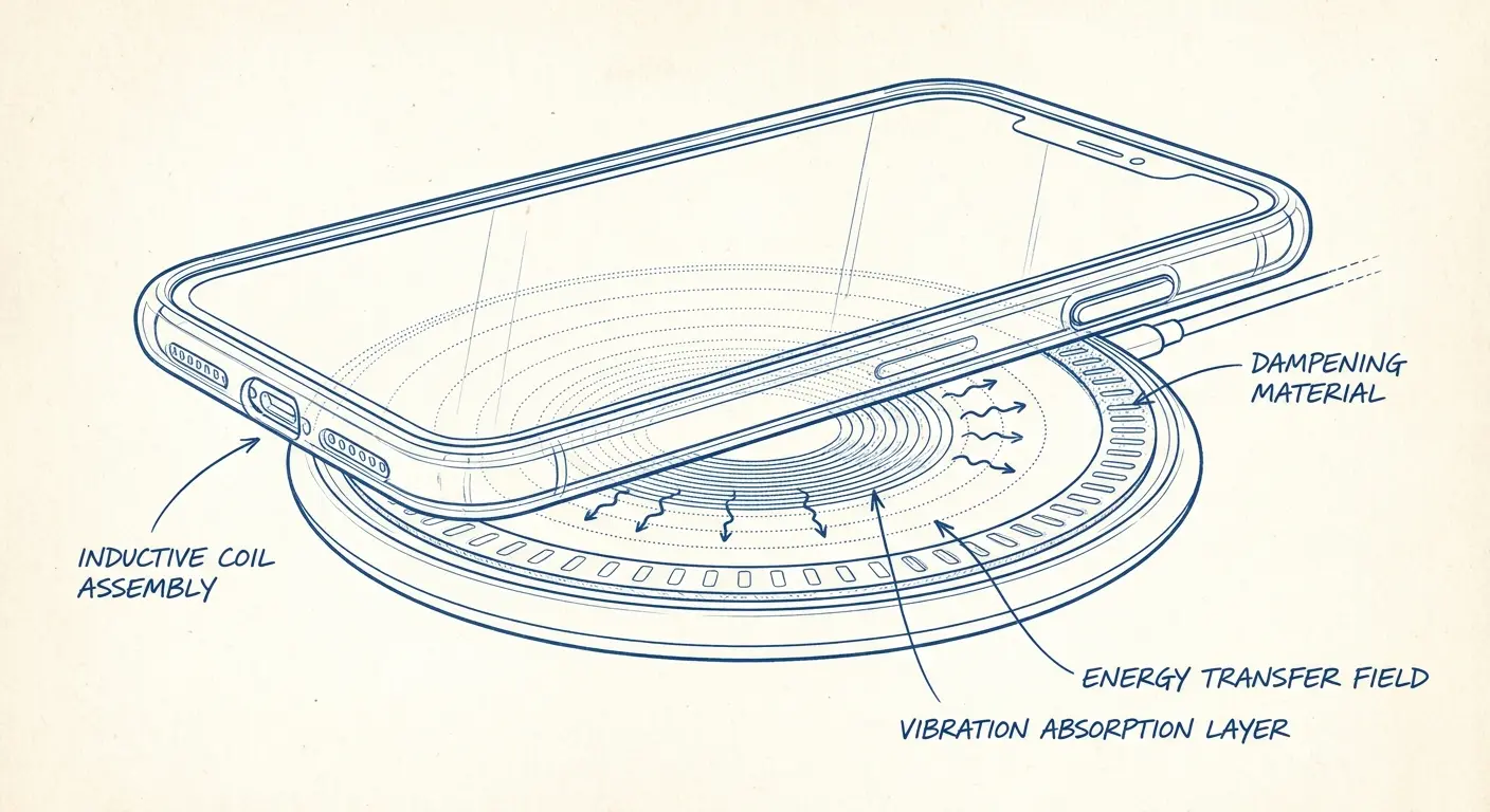 Wireless charging pad dampening phone vibrations