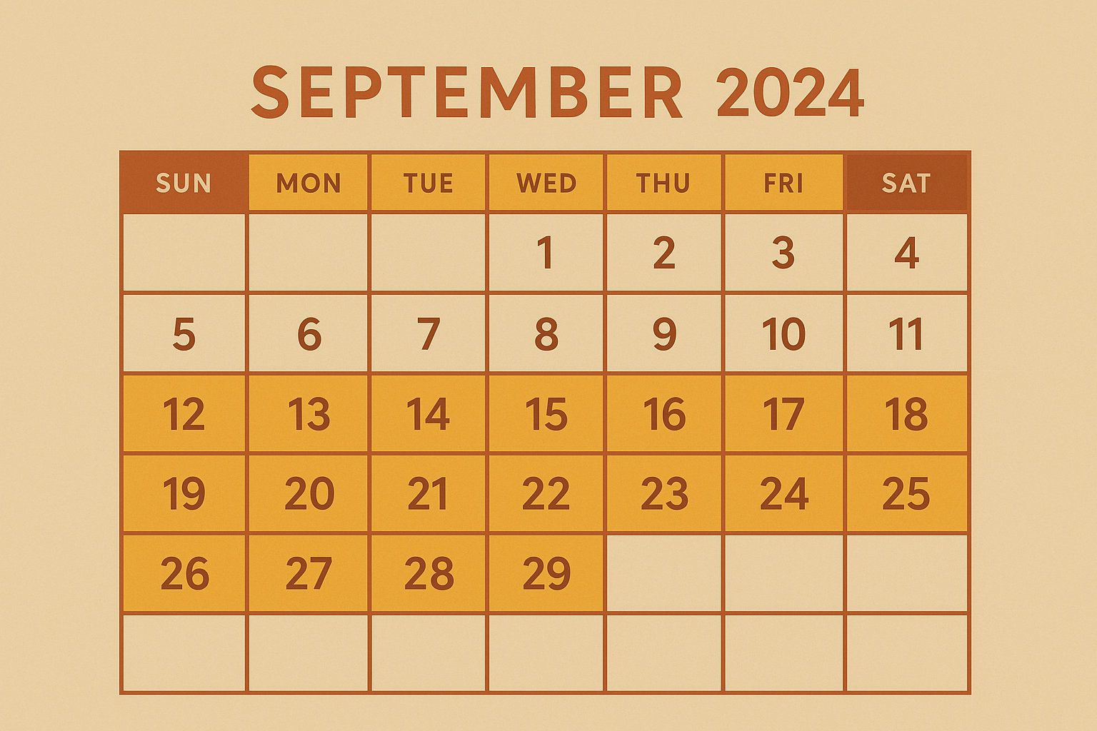 September 2024 calendar grid wallpaper