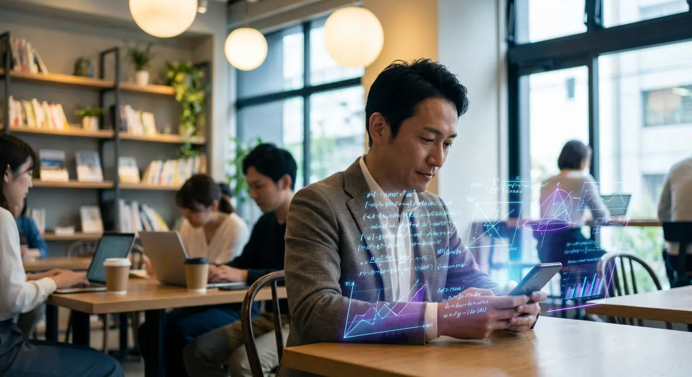 Adult using math app on smartphone