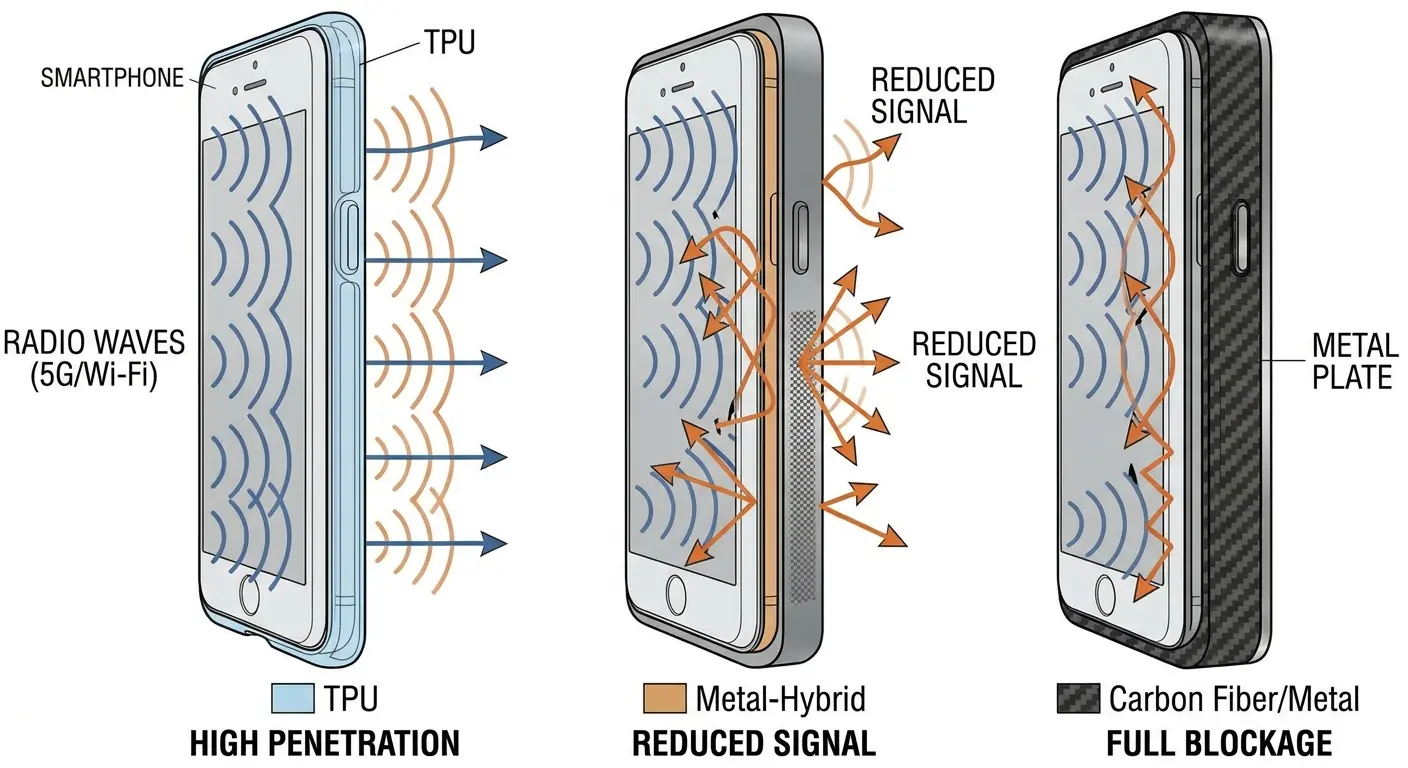 Metal phone case blocking radio signals