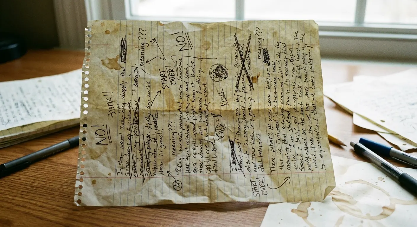 Writer working on a messy first draft