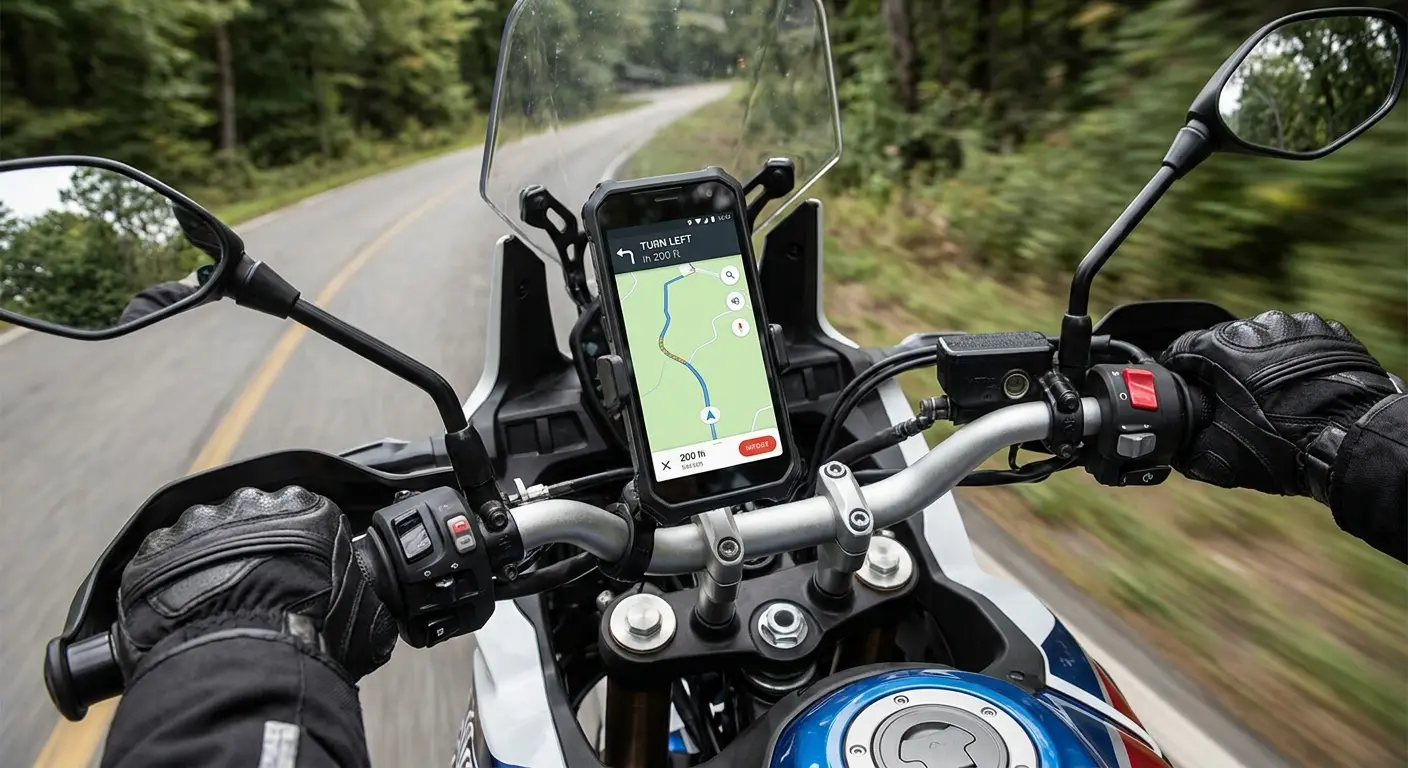 Rokform motorcycle phone mount in use