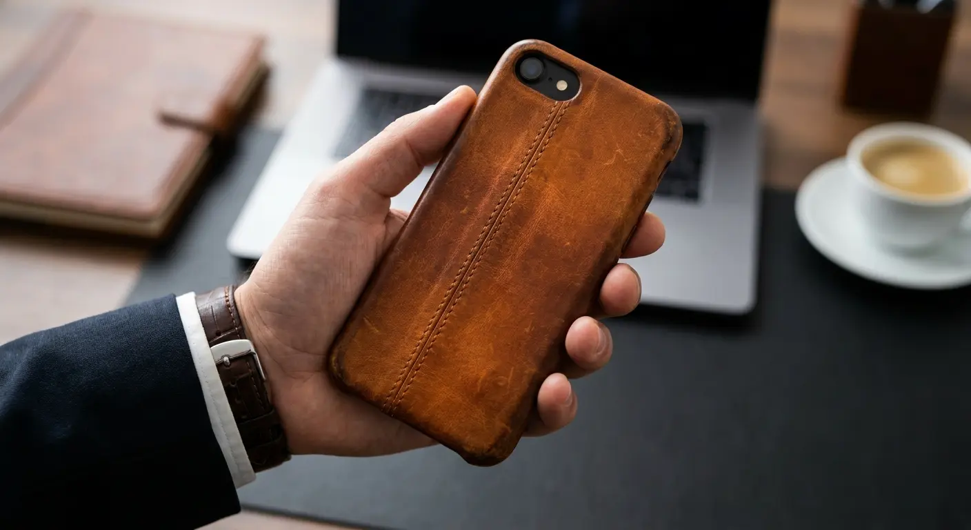 Premium leather phone case with microfiber lining