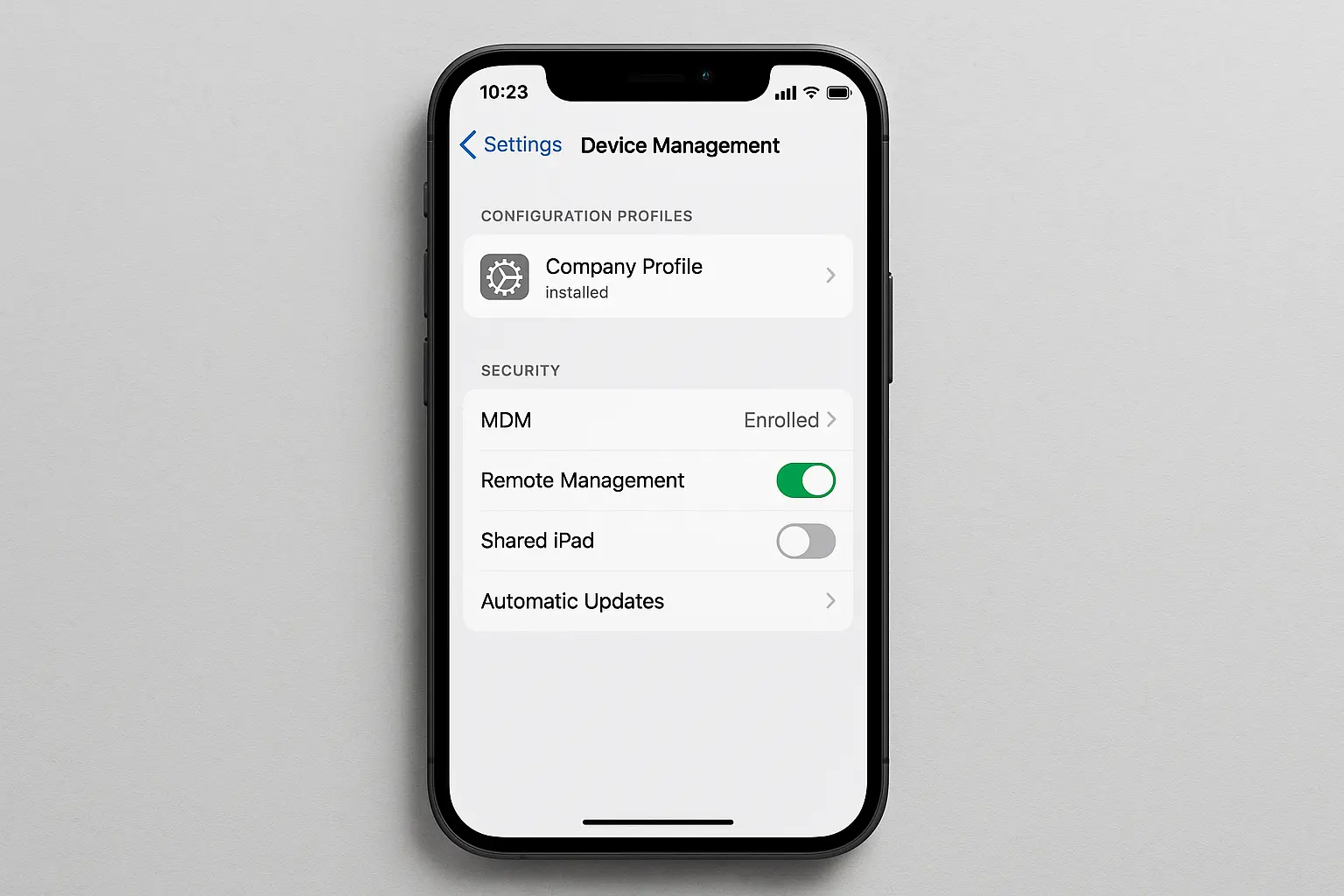 iPhone configuration profile management