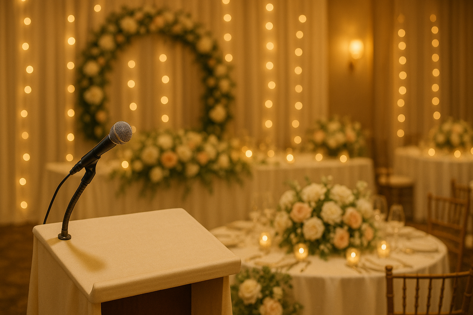 Sister giving emotional speech at wedding reception