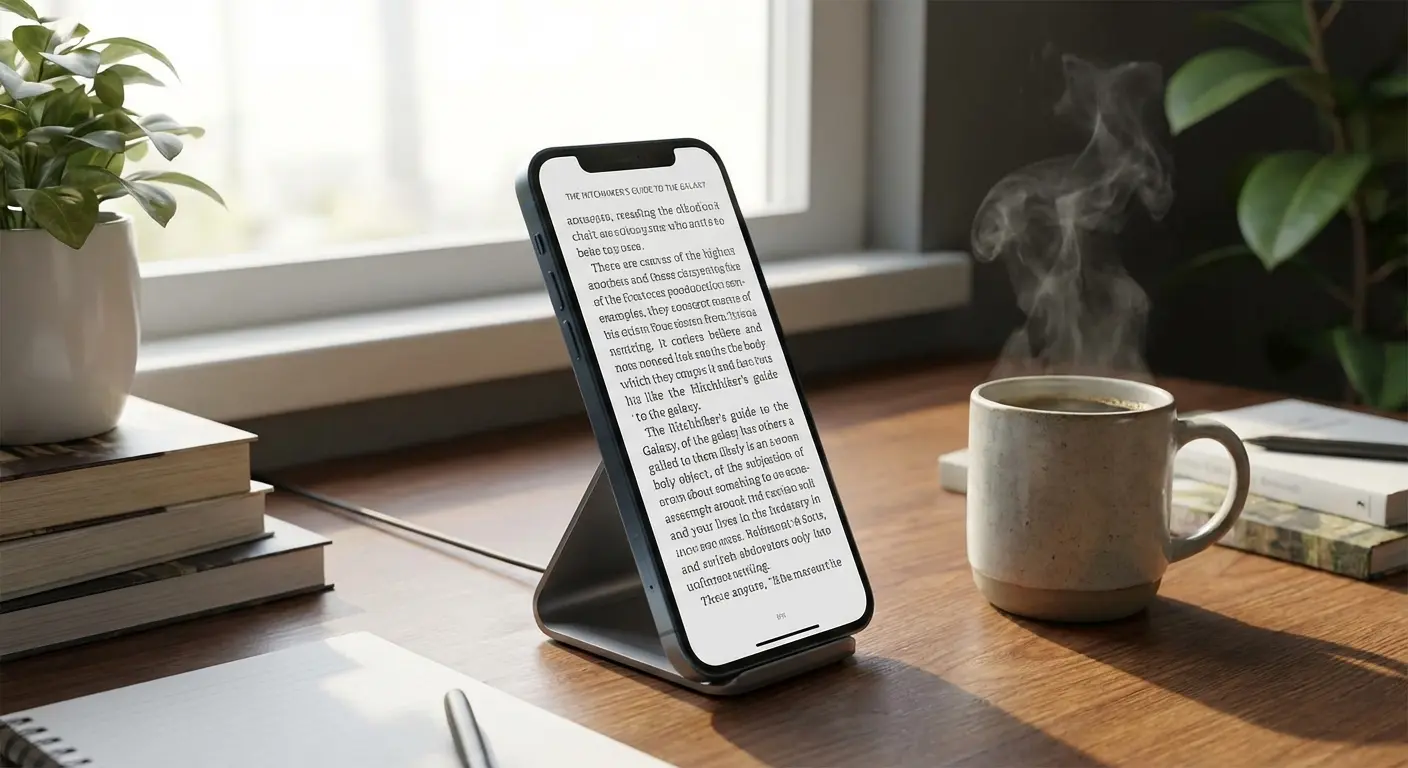 Rokform magnetic stand holding a phone at the perfect reading angle