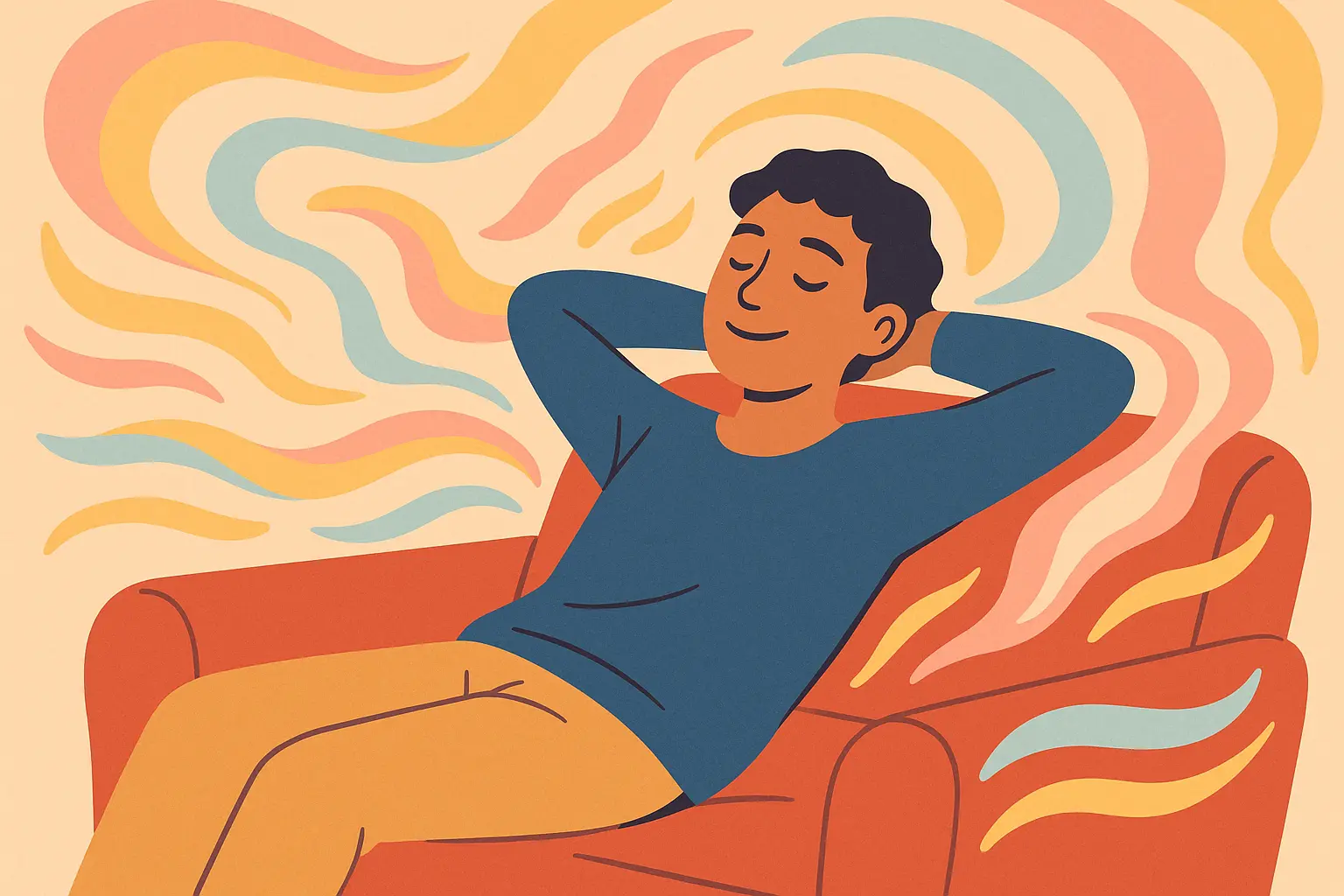 Person relaxing showing the balanced effects of Unicorn Poop strain