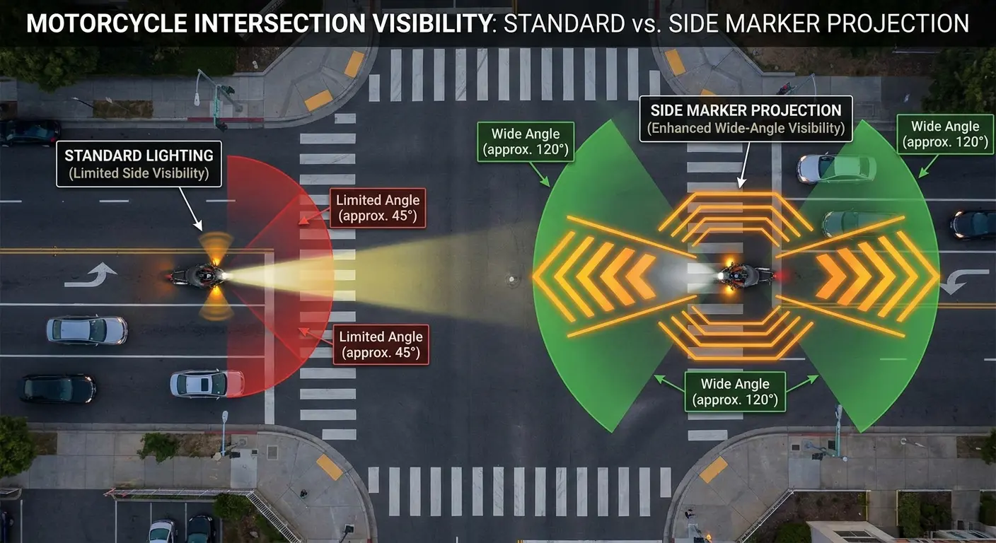 Side marker projection lights on motorcycle