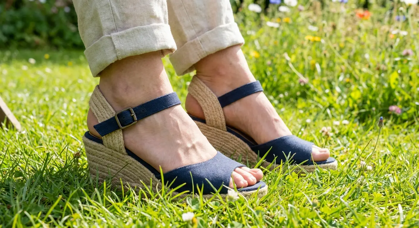 Appropriate outdoor celebration of life footwear and attire on grass