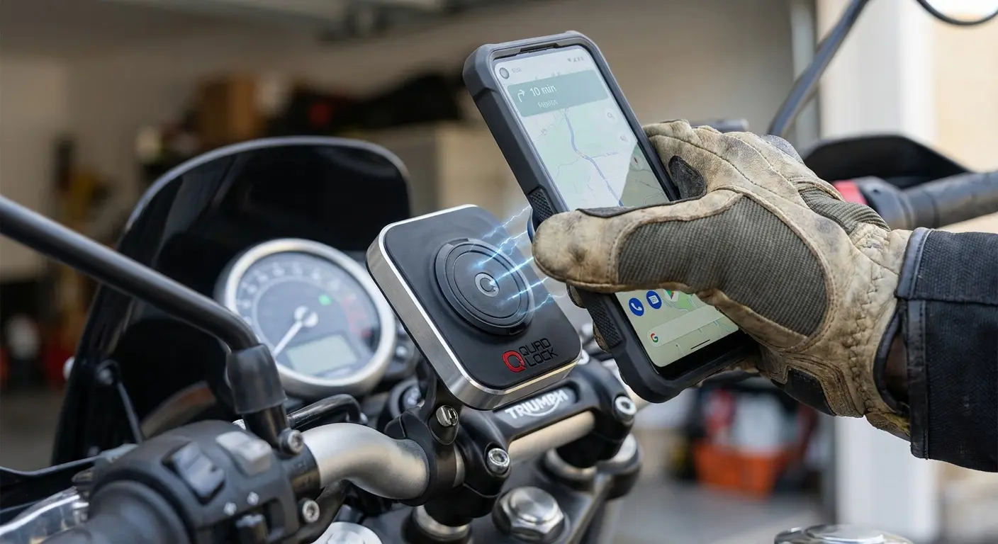 Rokform magnetic phone mount on motorcycle