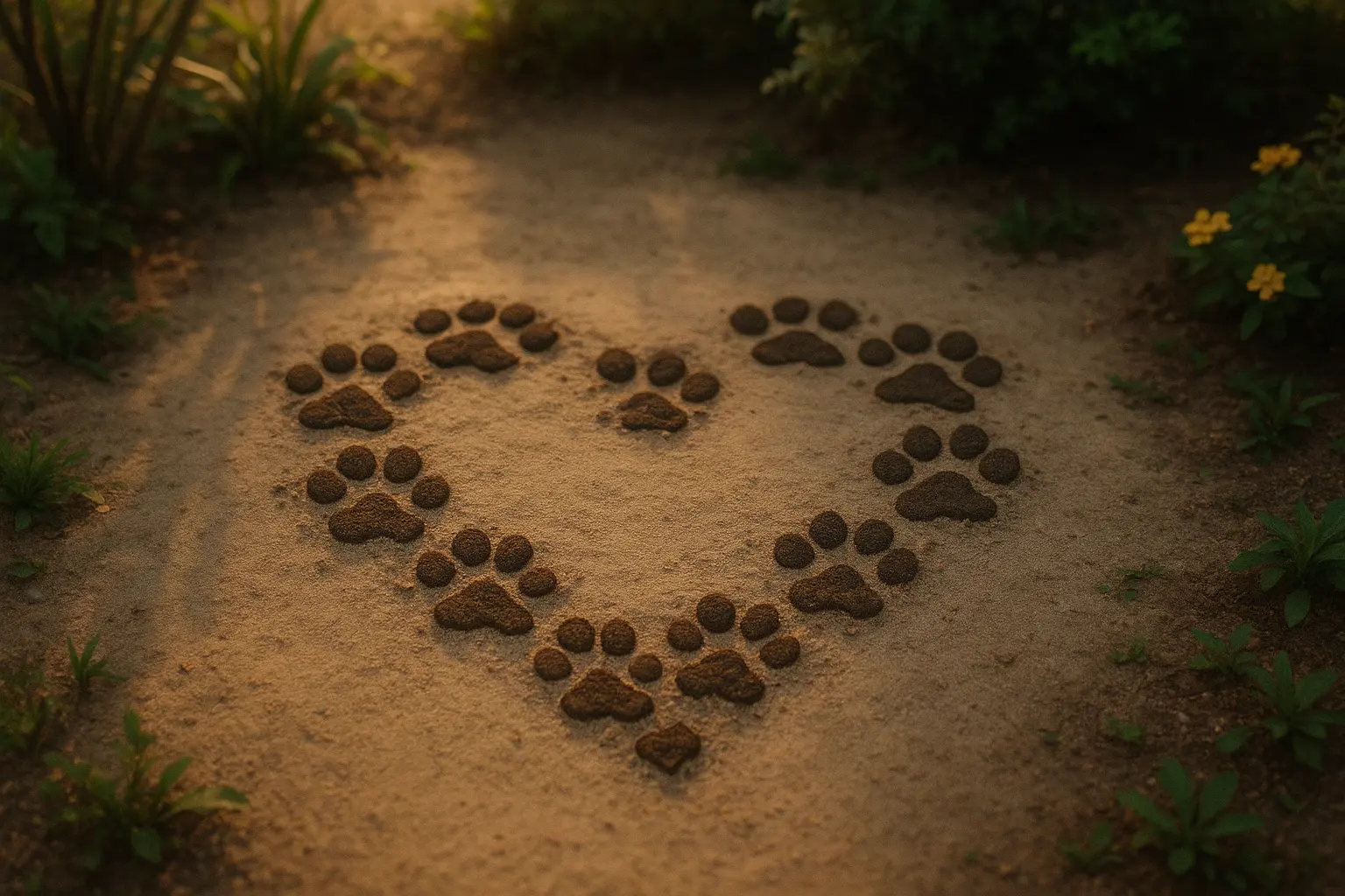 Dog paw prints in sand representing lasting memories