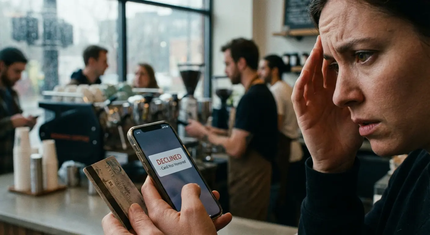 Person looking stressed while looking at receipts and phone
