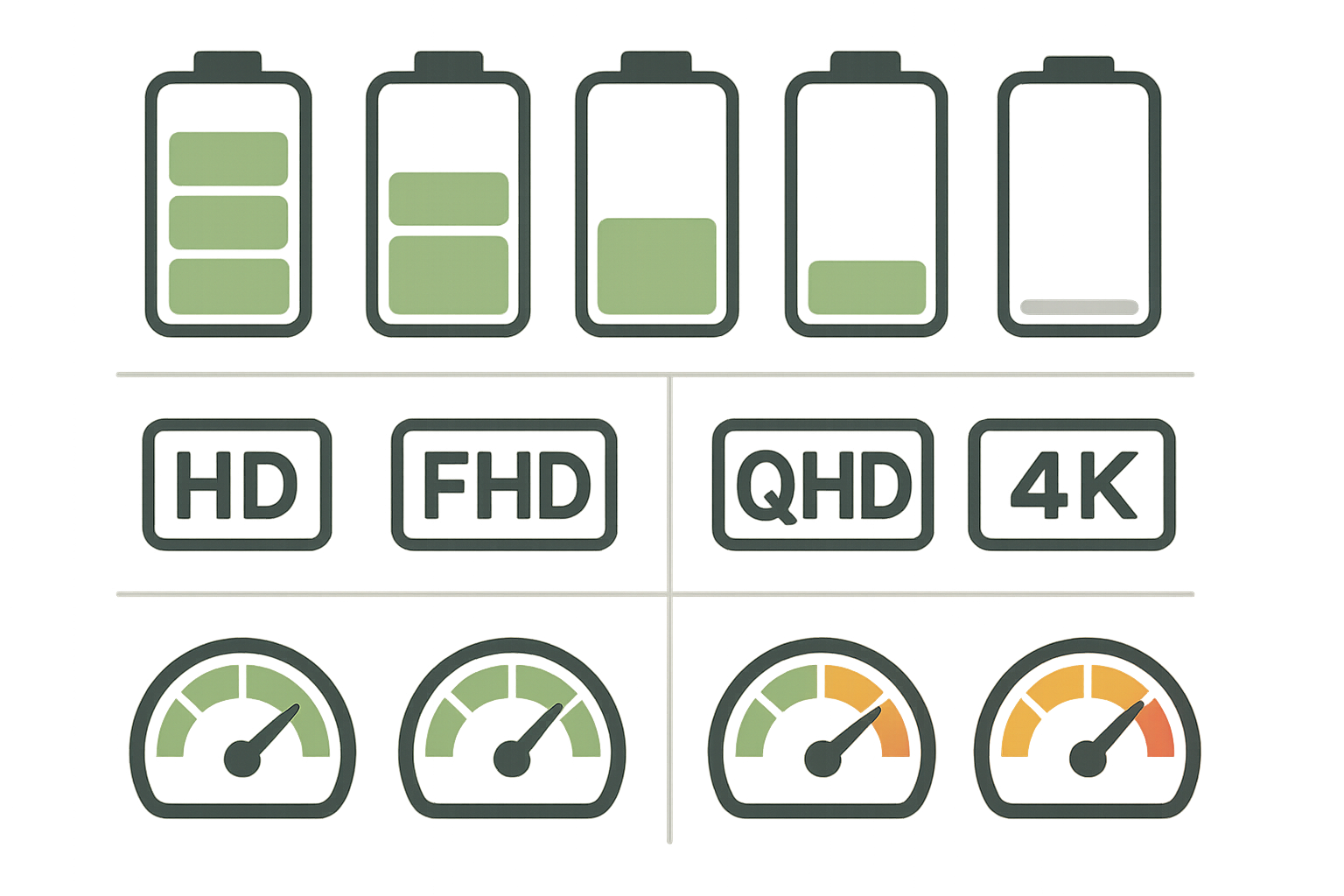 Screen resolution and battery impact comparison chart