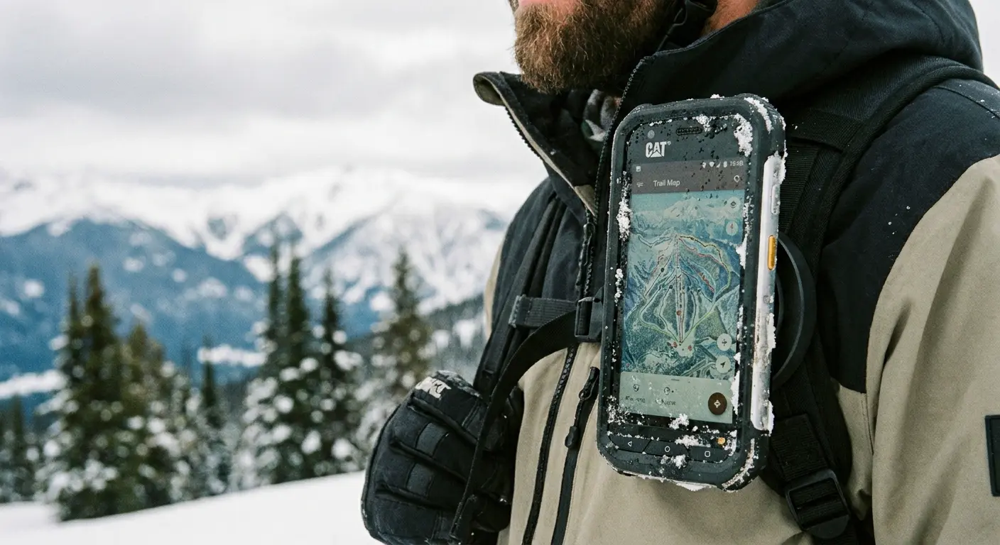 Rokform phone case mounted on snowboard gear