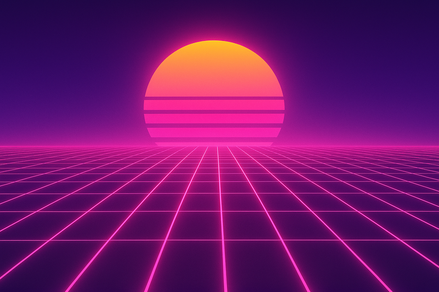 Retro synthwave neon wallpaper with grid pattern