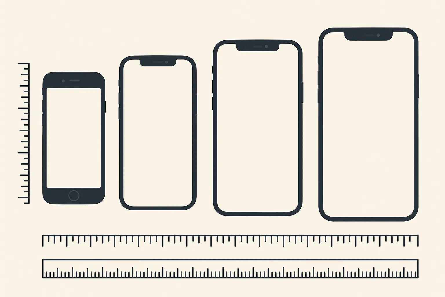 iPhone size comparison showing different models side by side