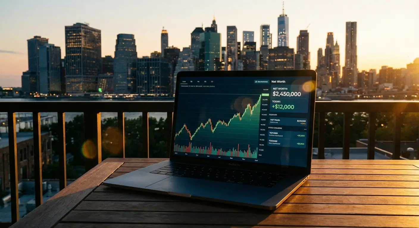 Investment and net worth tracking dashboard on tablet