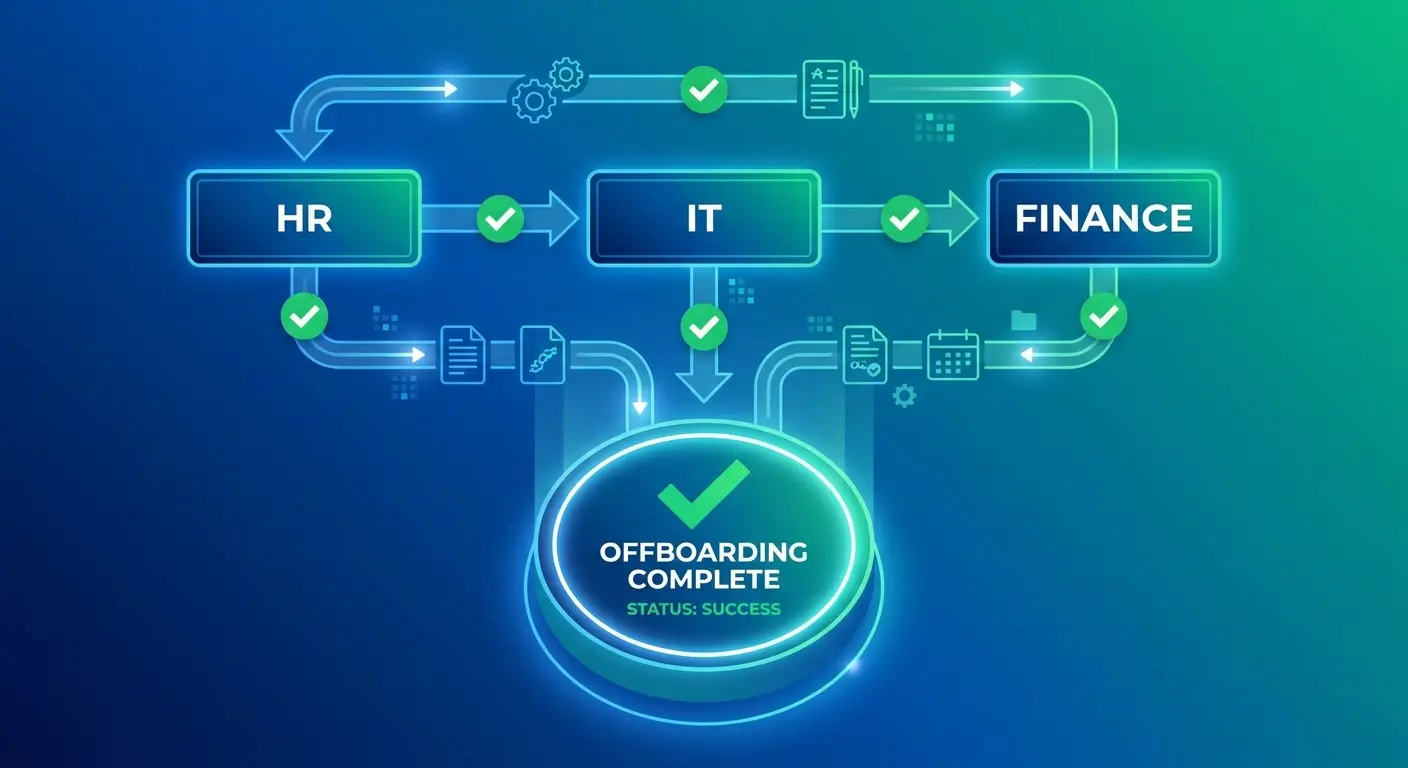 Integrated offboarding workflow system diagram