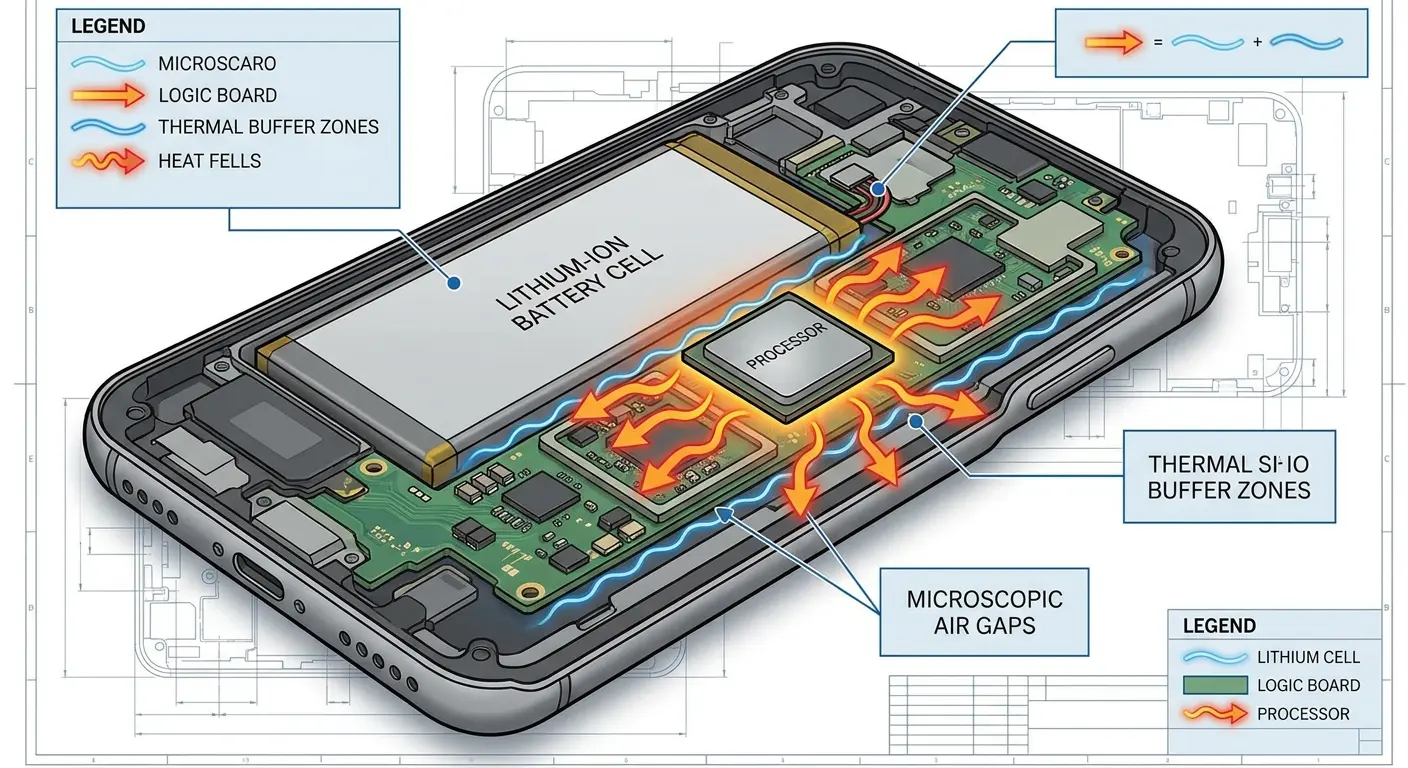 Phone internal components showing thermal gaps