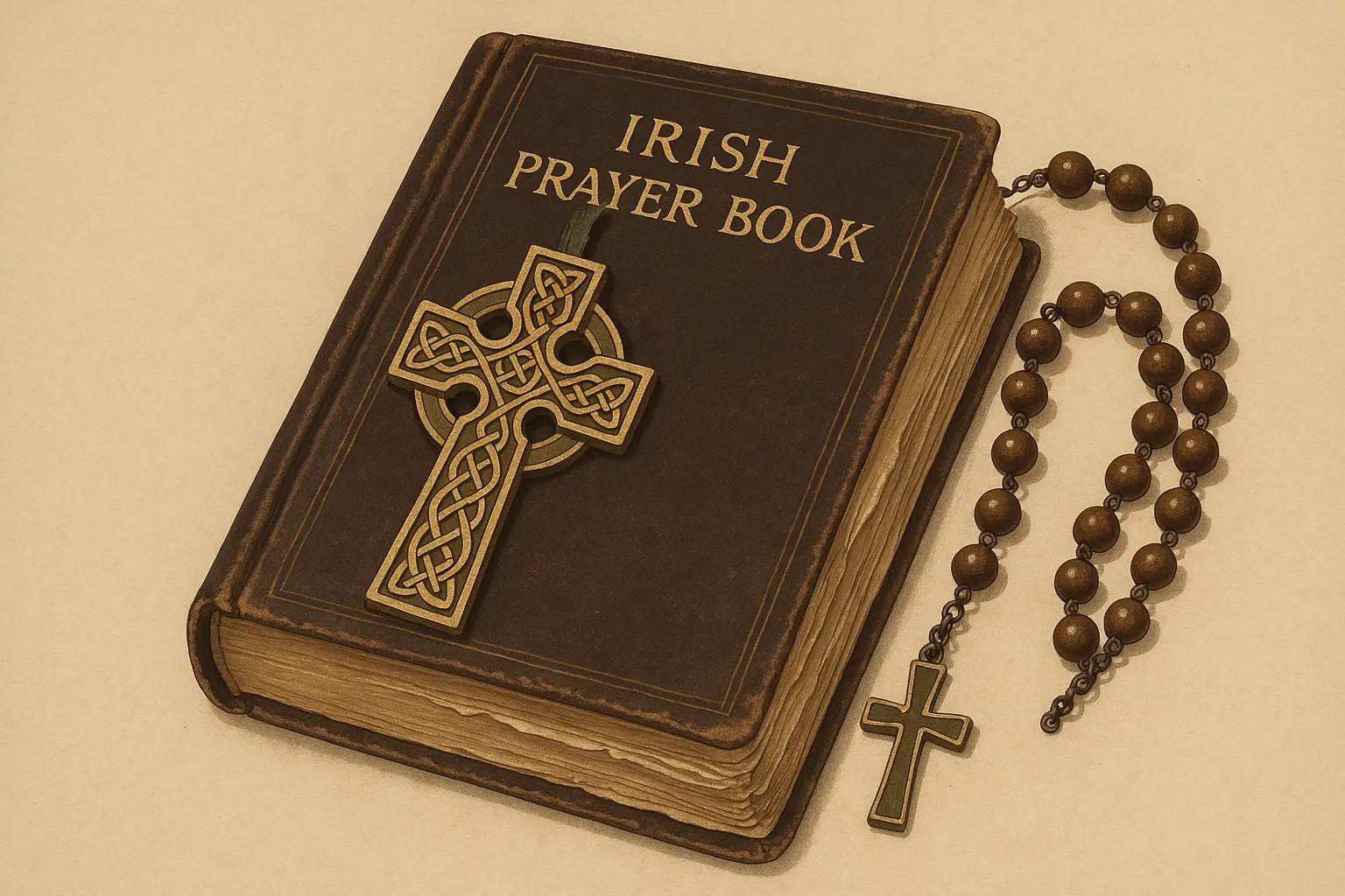 Celtic cross against Irish countryside backdrop