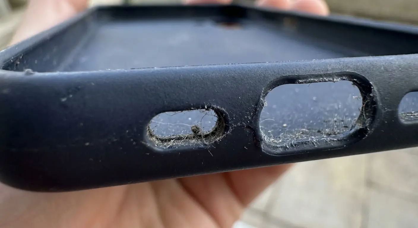 iPhone case microphone cutout comparison showing precise vs imprecise cutout design