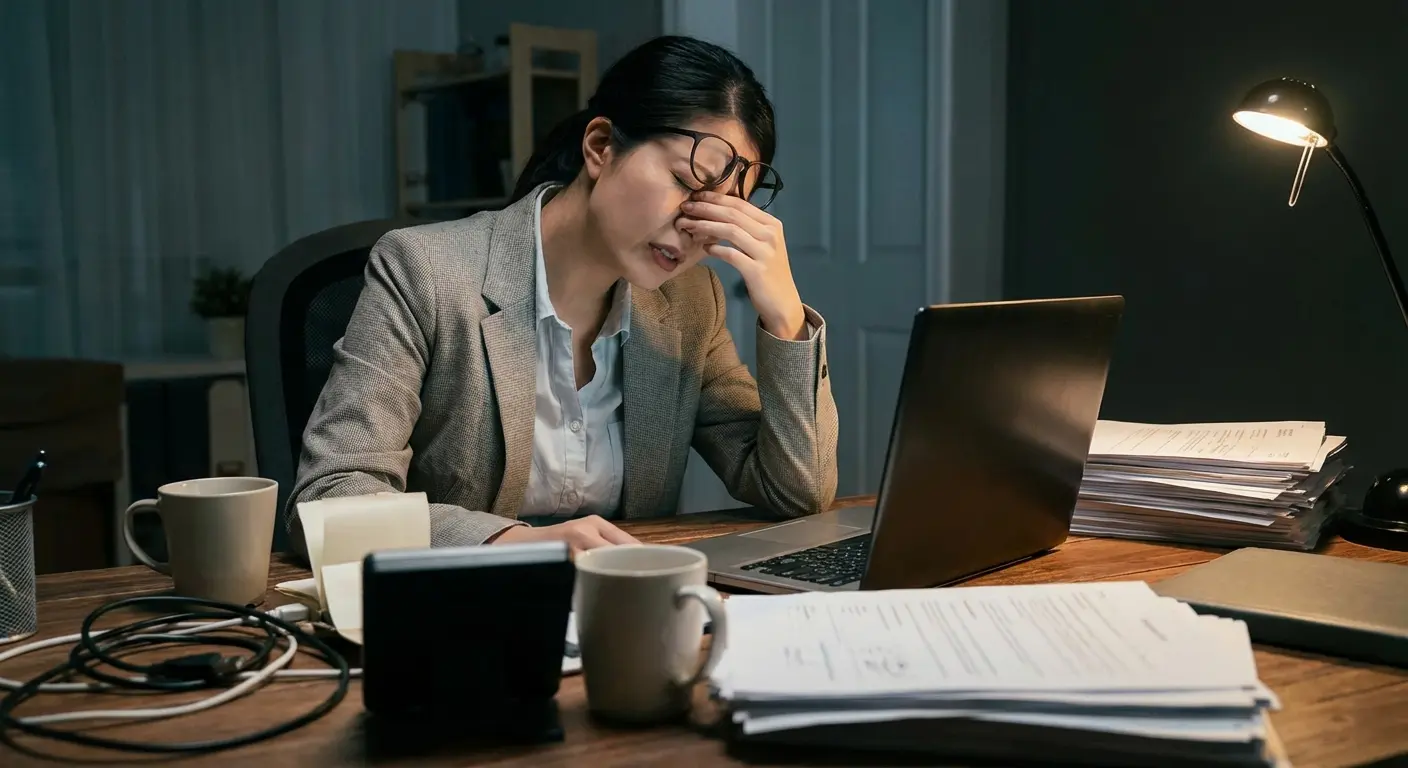 Person experiencing eye strain from screen
