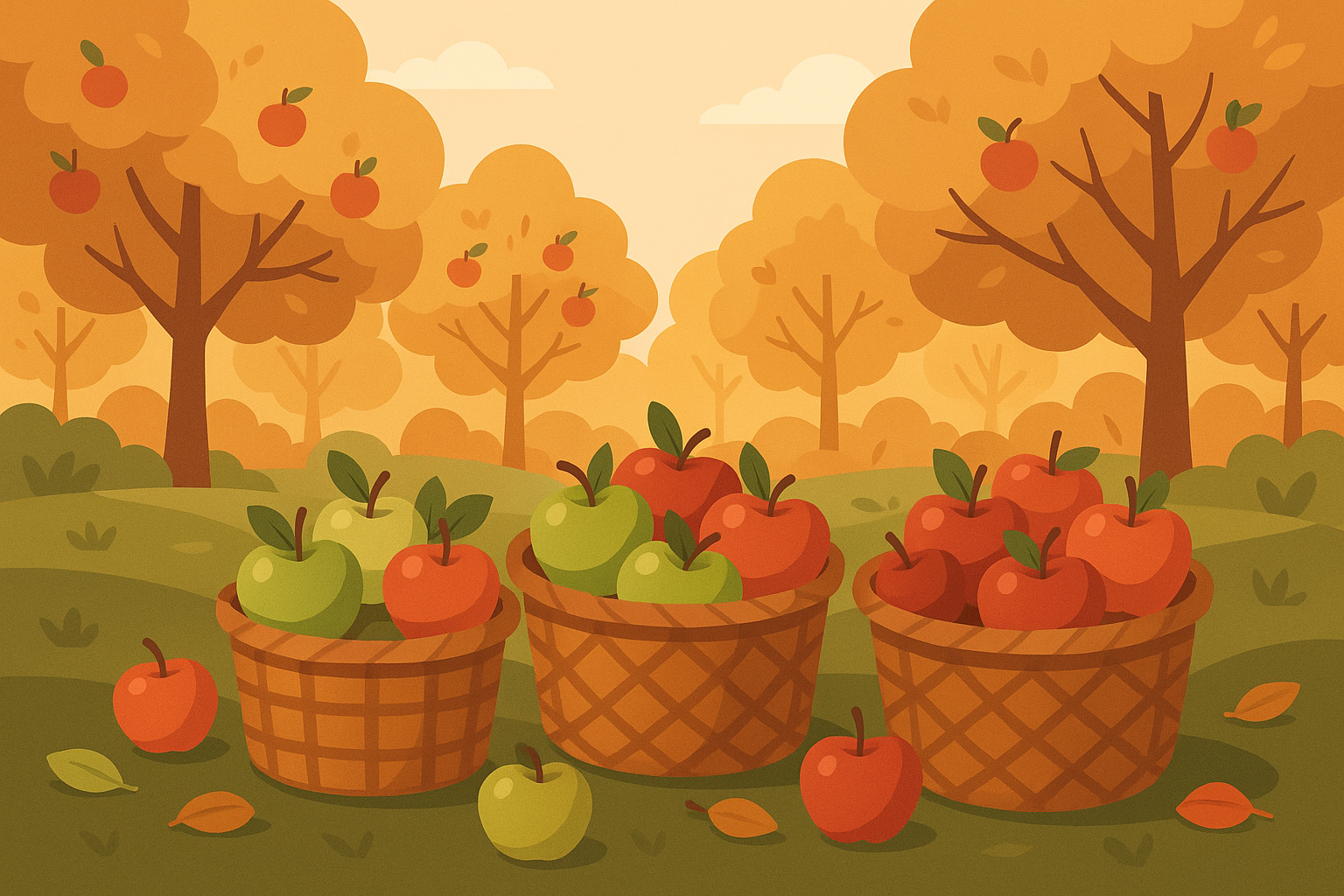 Apple picking adventure scene wallpaper
