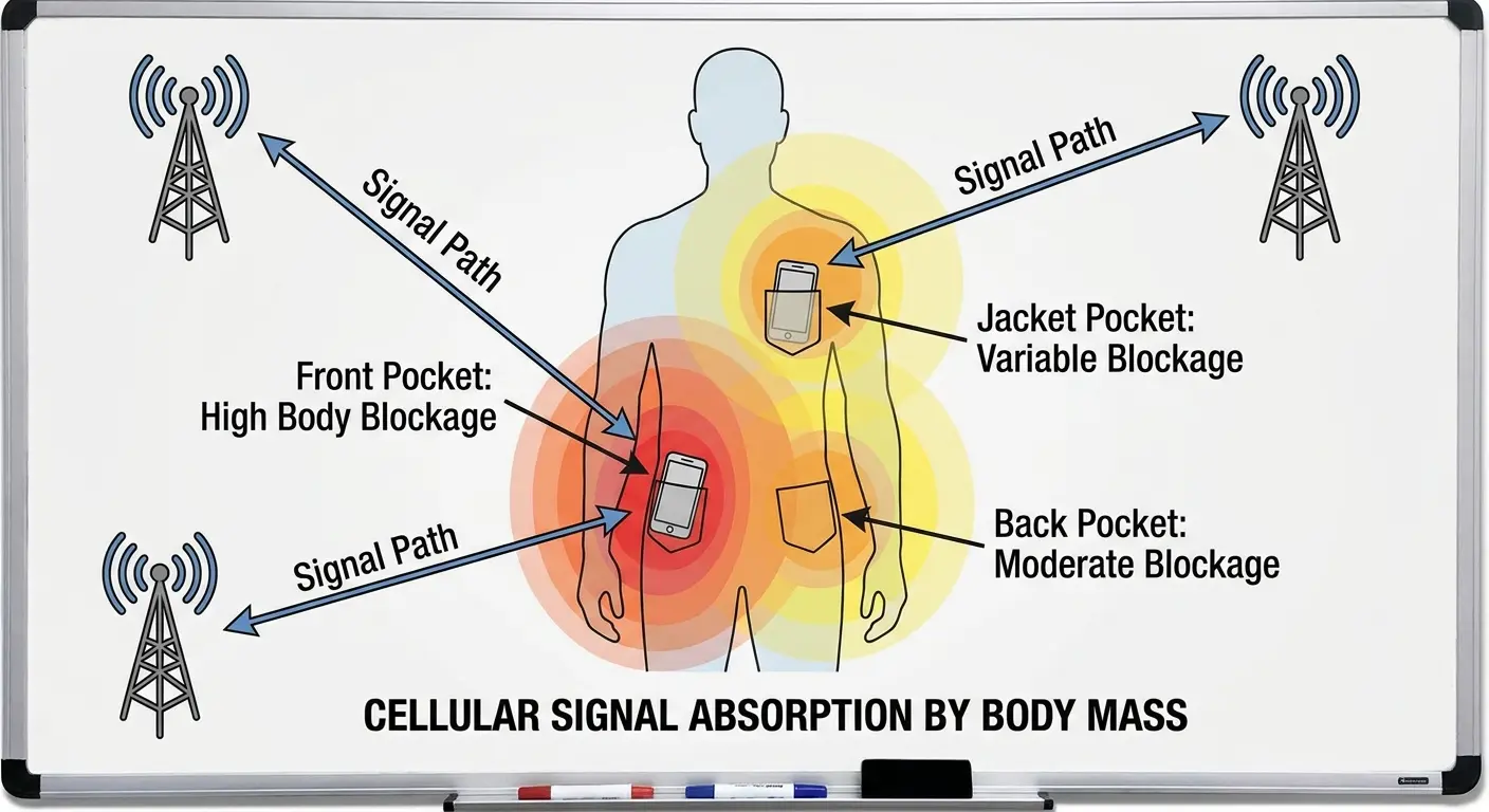 Body blocking phone signal in pocket