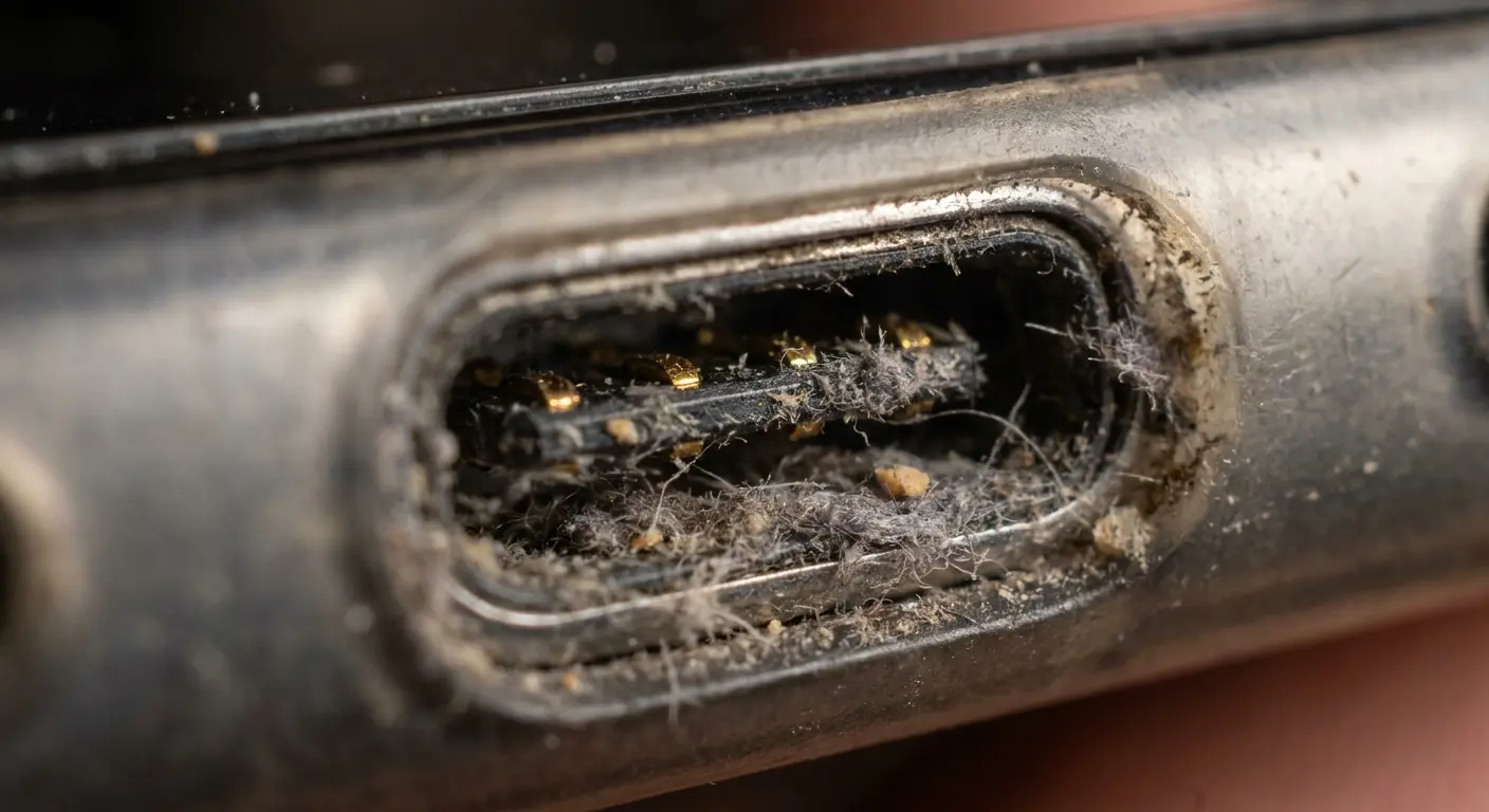 Debris accumulation in phone charging port